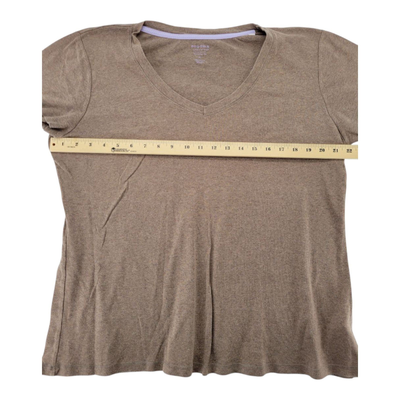 Sonoma Life Style Women's Brown V-Neck Everyday Tee 100% Cotton Size XL