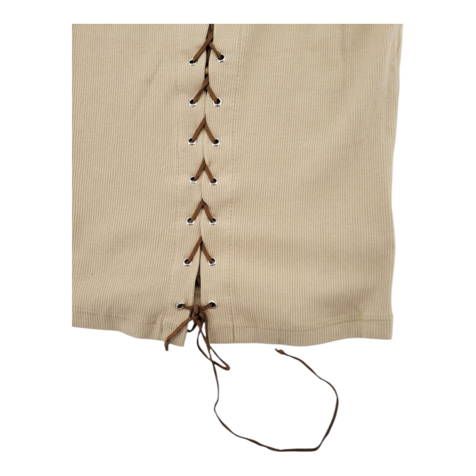 Forever 21 Women's Beige Ribbed Lace-Up Tank Top Sleeveless Fitted Size S