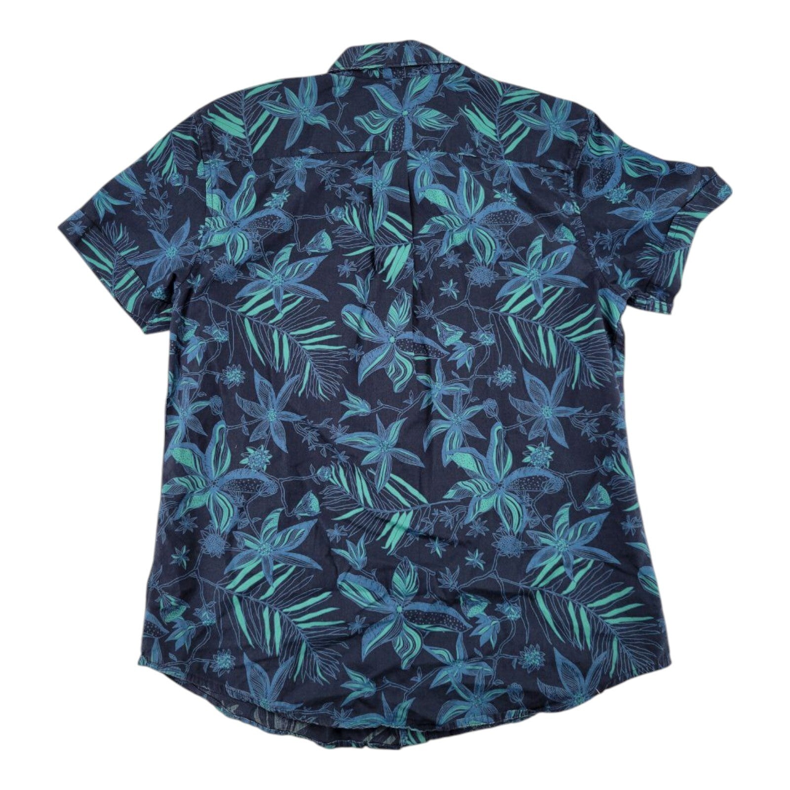 Arizona Jean Co Blue Green Floral Hawaiian Shirt Mens Button Up Size M