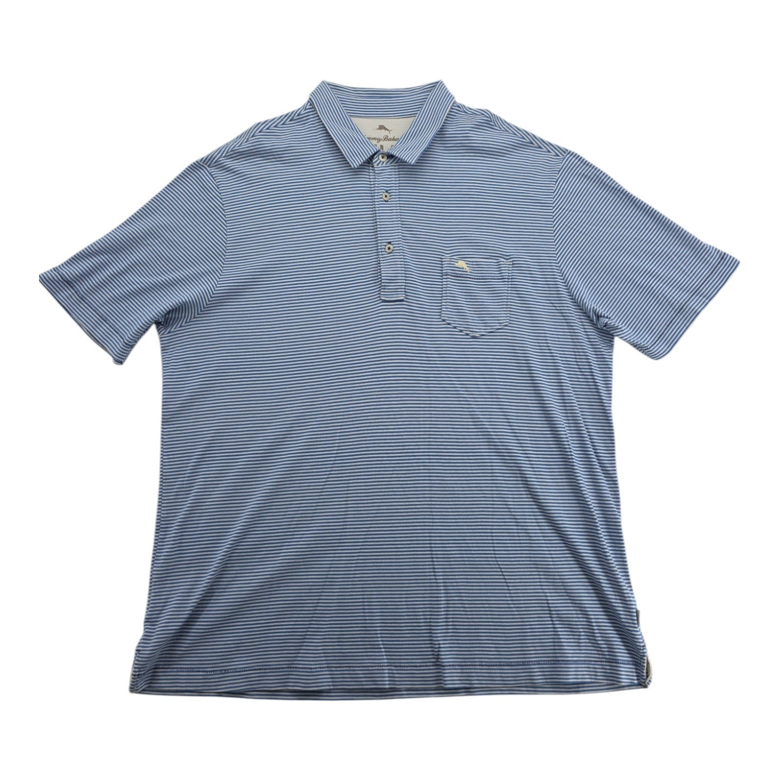 Tommy Bahama Polo Shirt Blue White Striped Cotton Relax Fit Men’s Size L