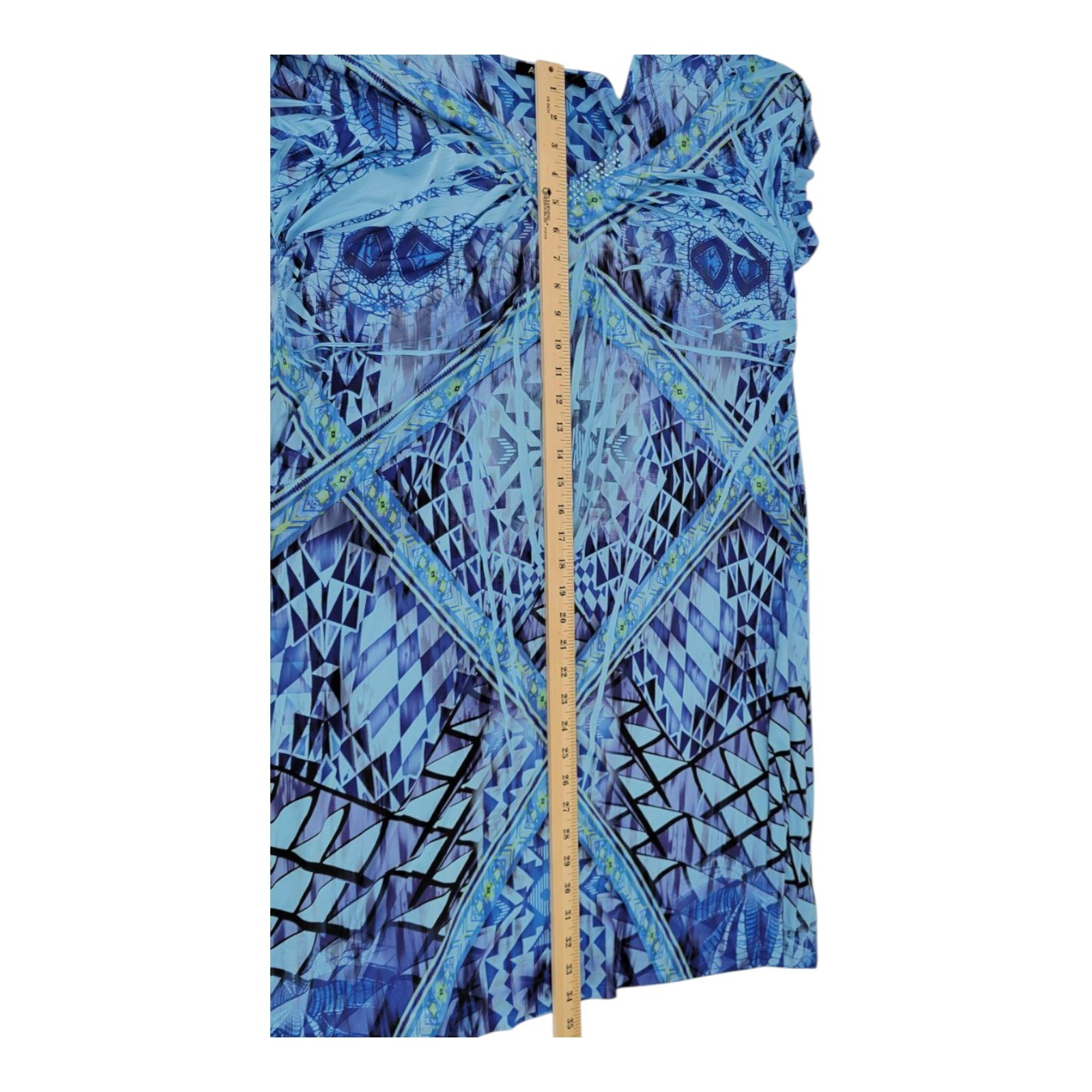 APT 9 Women's Blue Geometric V-Neck Dress Embellished Short Sleeve 2X