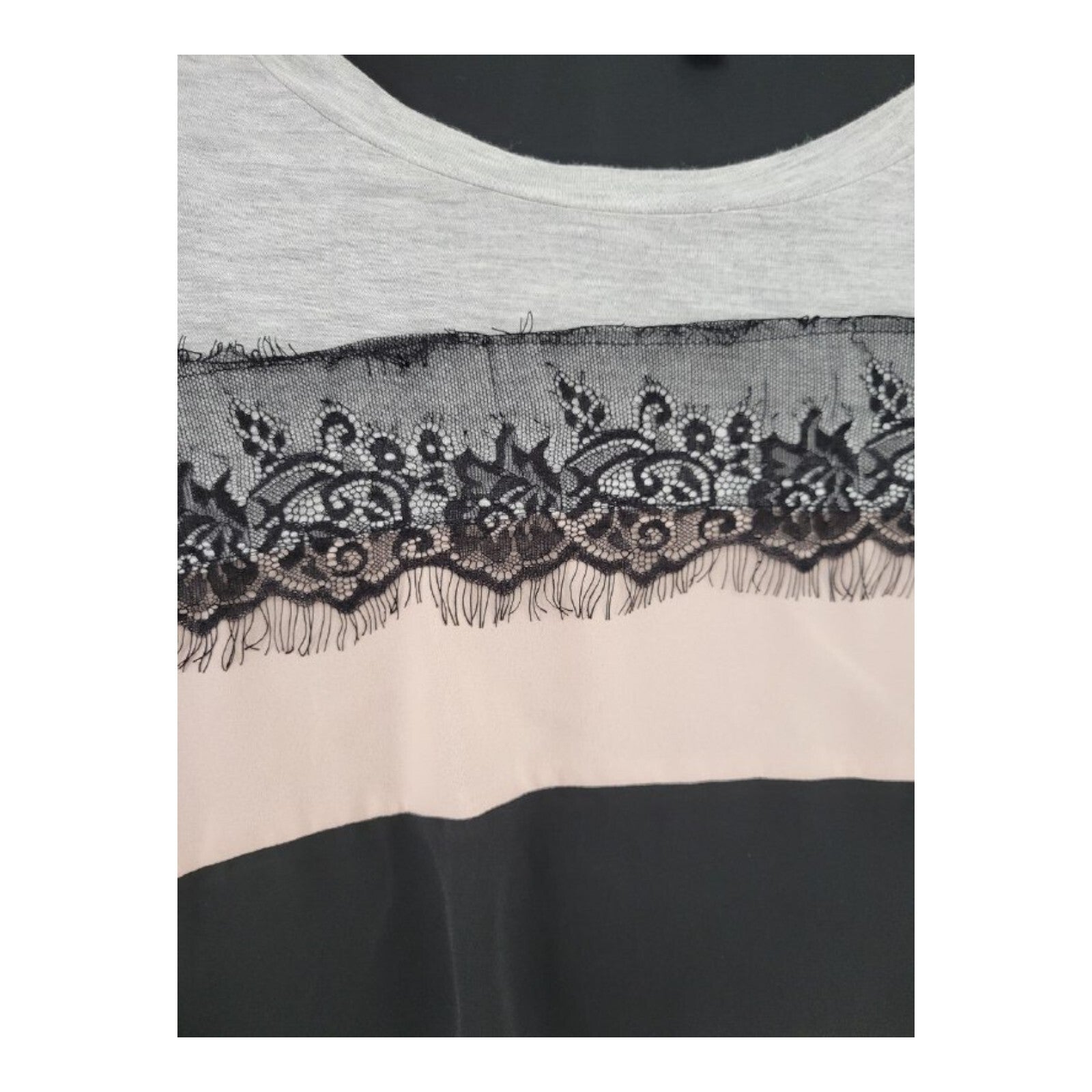B'leev Womens Long Sleeve Blouse Lace Striped Black Gray Pink Size XL