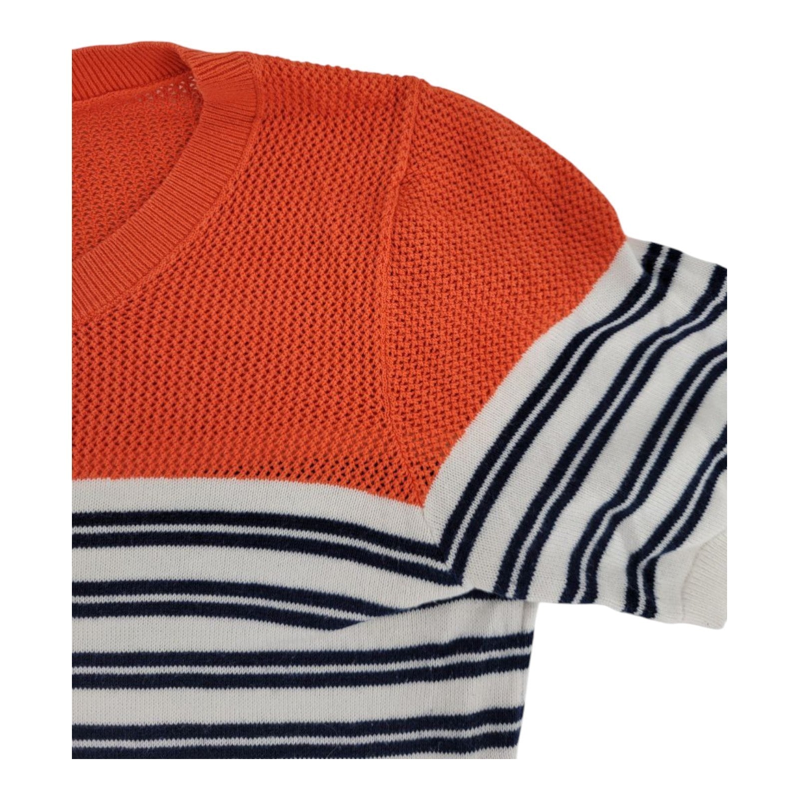 Banana Republic Womens Striped Sweater Top Orange Navy White Short Sleeve S
