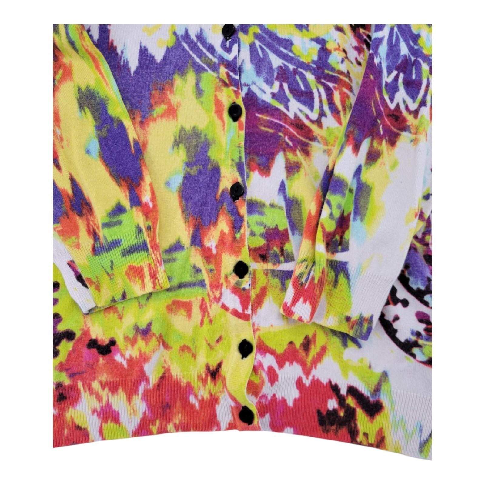 Joseph A Petite Multicolor Abstract Print Button Front Cardigan Sweater Size PM