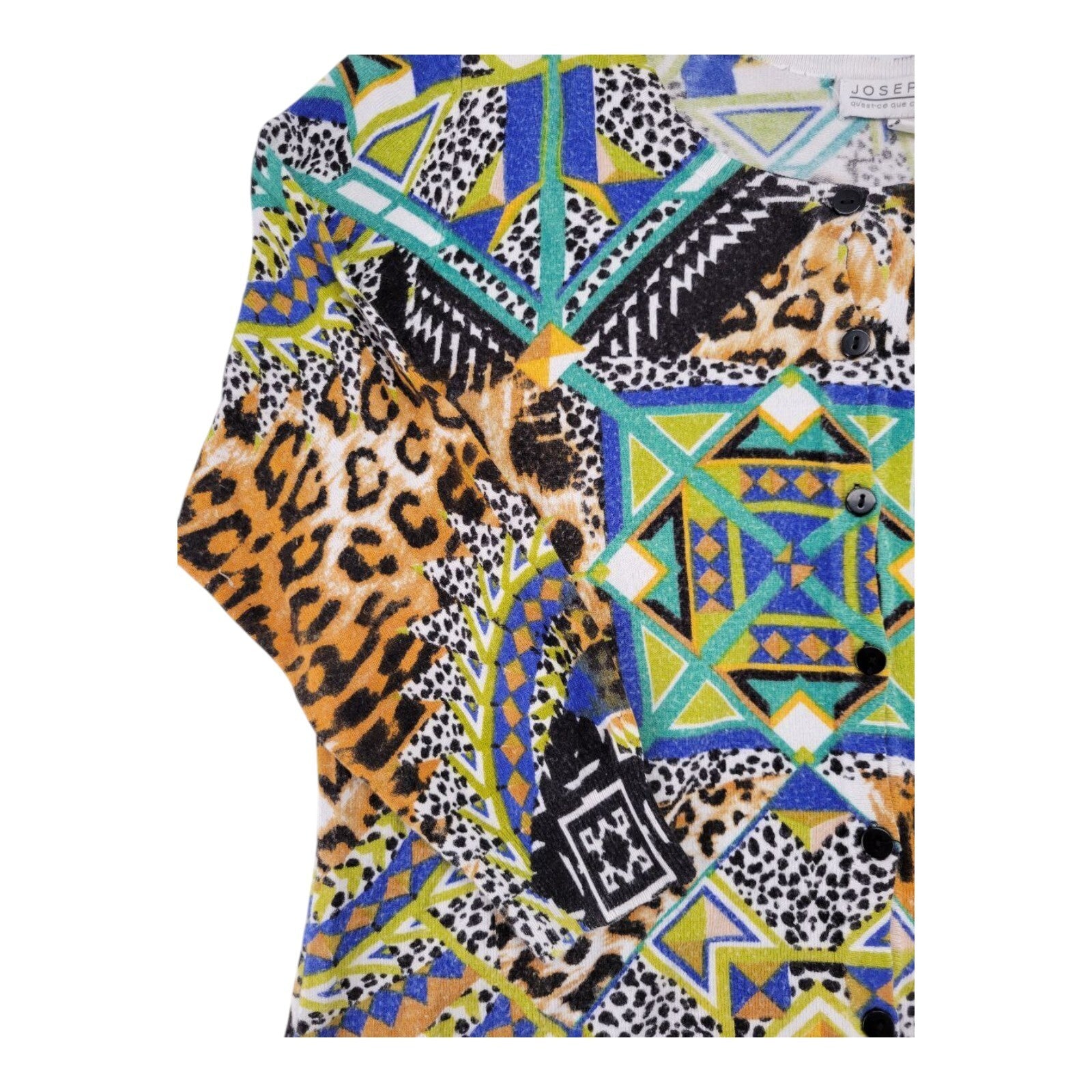 Joseph A Geometric Leopard Print Button Front Cardigan Sweater Medium