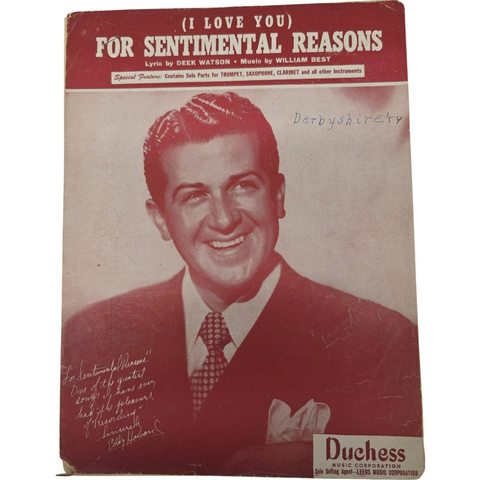 I Love You For Sentimental Reasons Featured By Eddy Howard 1946 Sheet Music