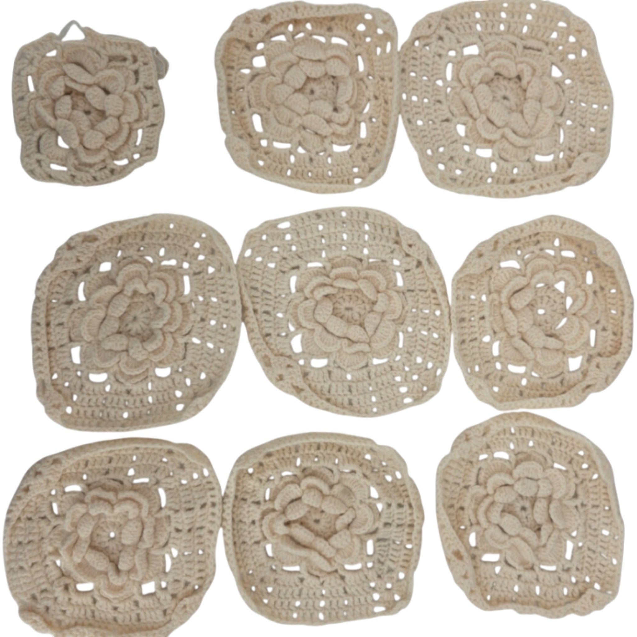 Vintage Handmade Crochet Rose Granny Square Afghan Unfinished Project 31 x 31 in