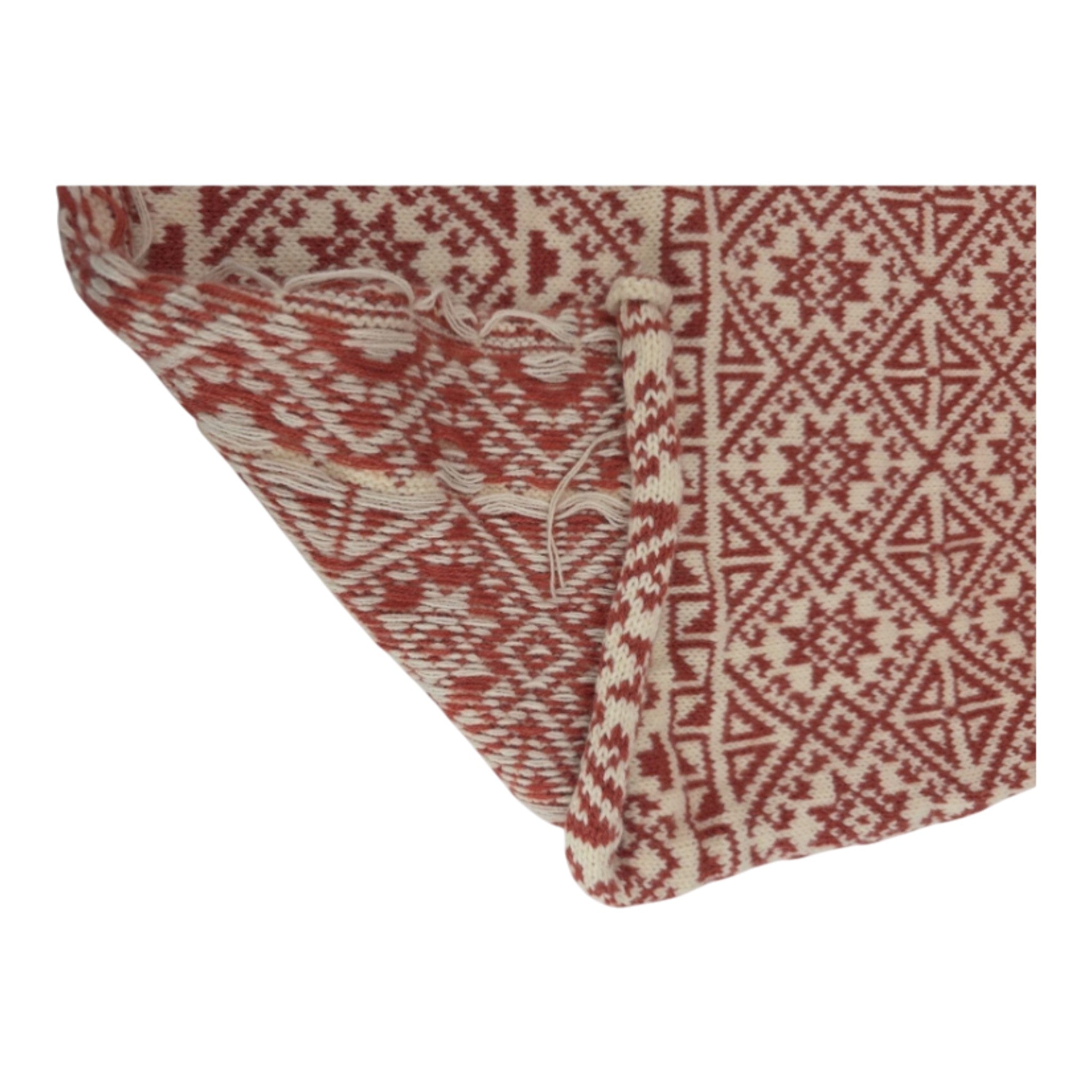 57 in x 23.5 in Hand Knit Red White Nordic Unfinished crochet knitting project