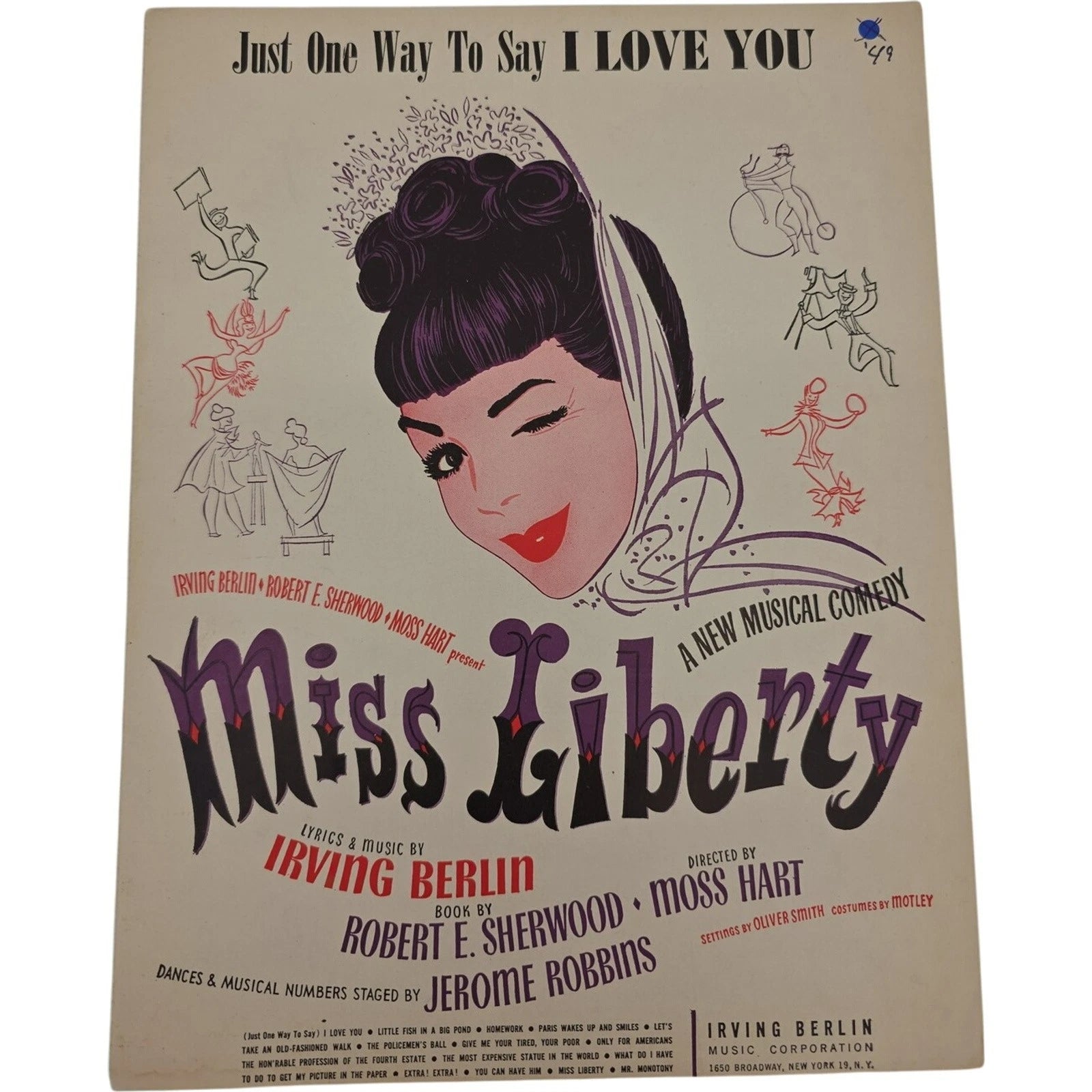 Vintage 1949 Sheet Music Just One Way to Say I Love You from Miss Liberty