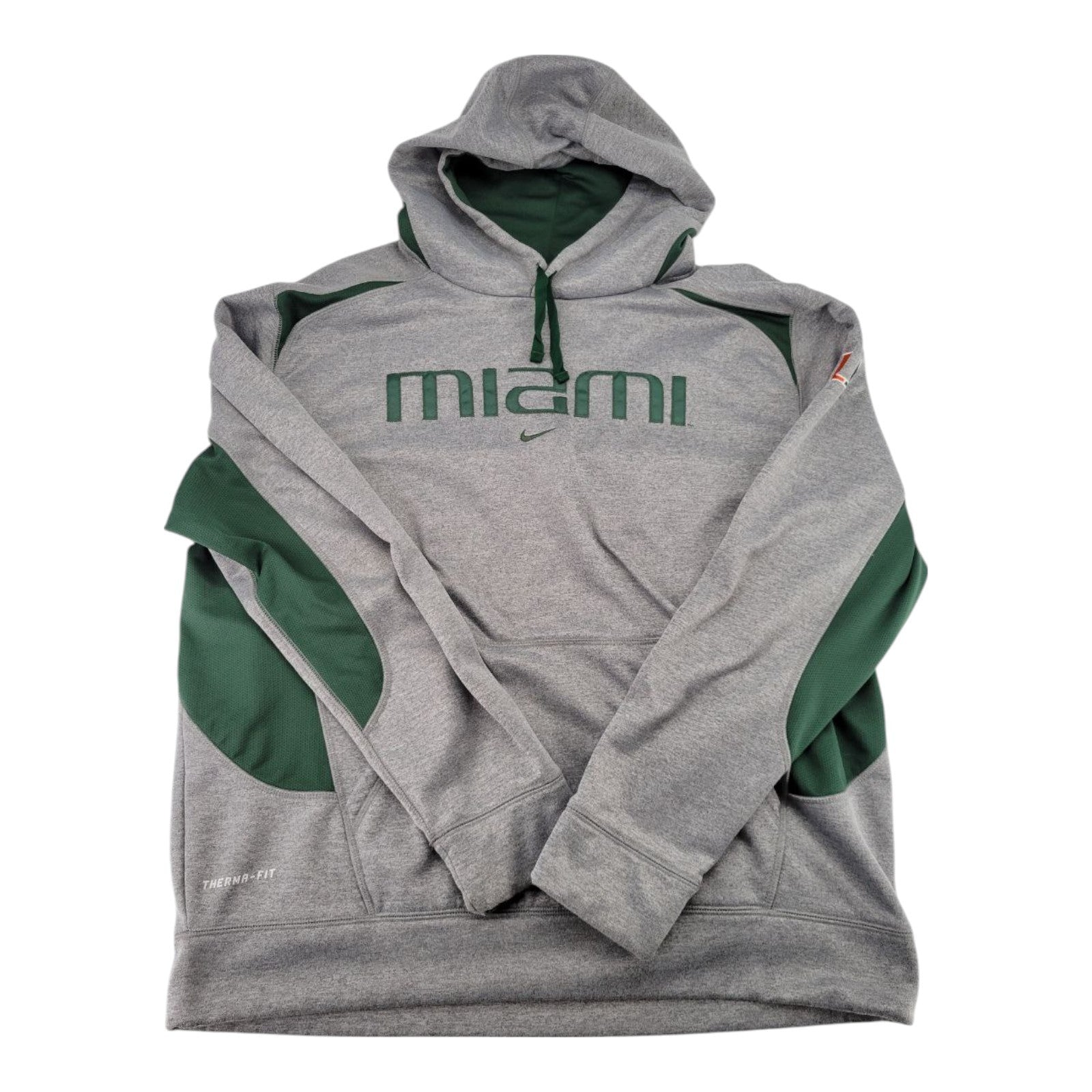 Nike Miami Hurricanes Therma-Fit Hoodie XL Gray Green Pullover NCAA