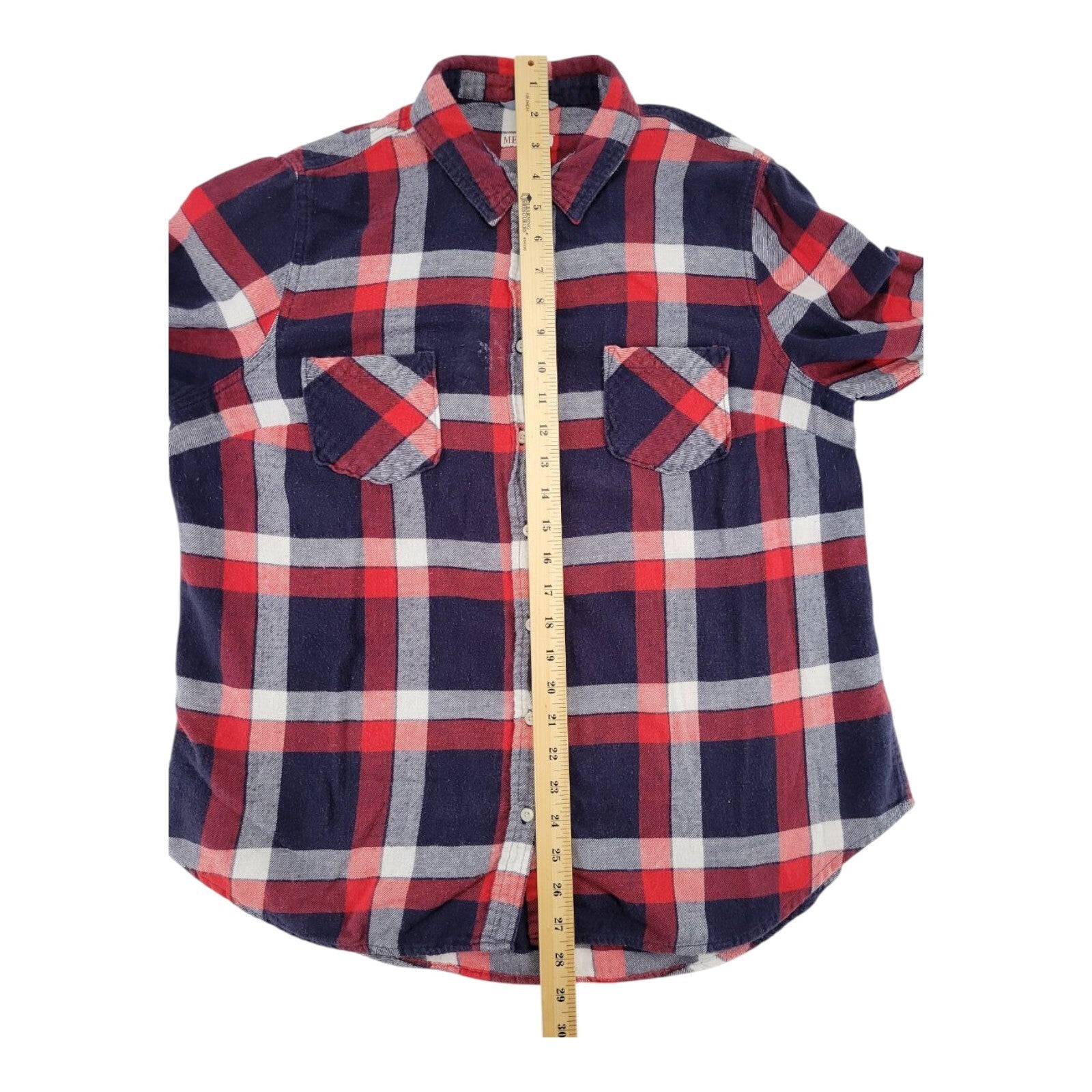 Merona Red Navy Plaid Flannel Shirt Womens Long Sleeve Cotton Size XL