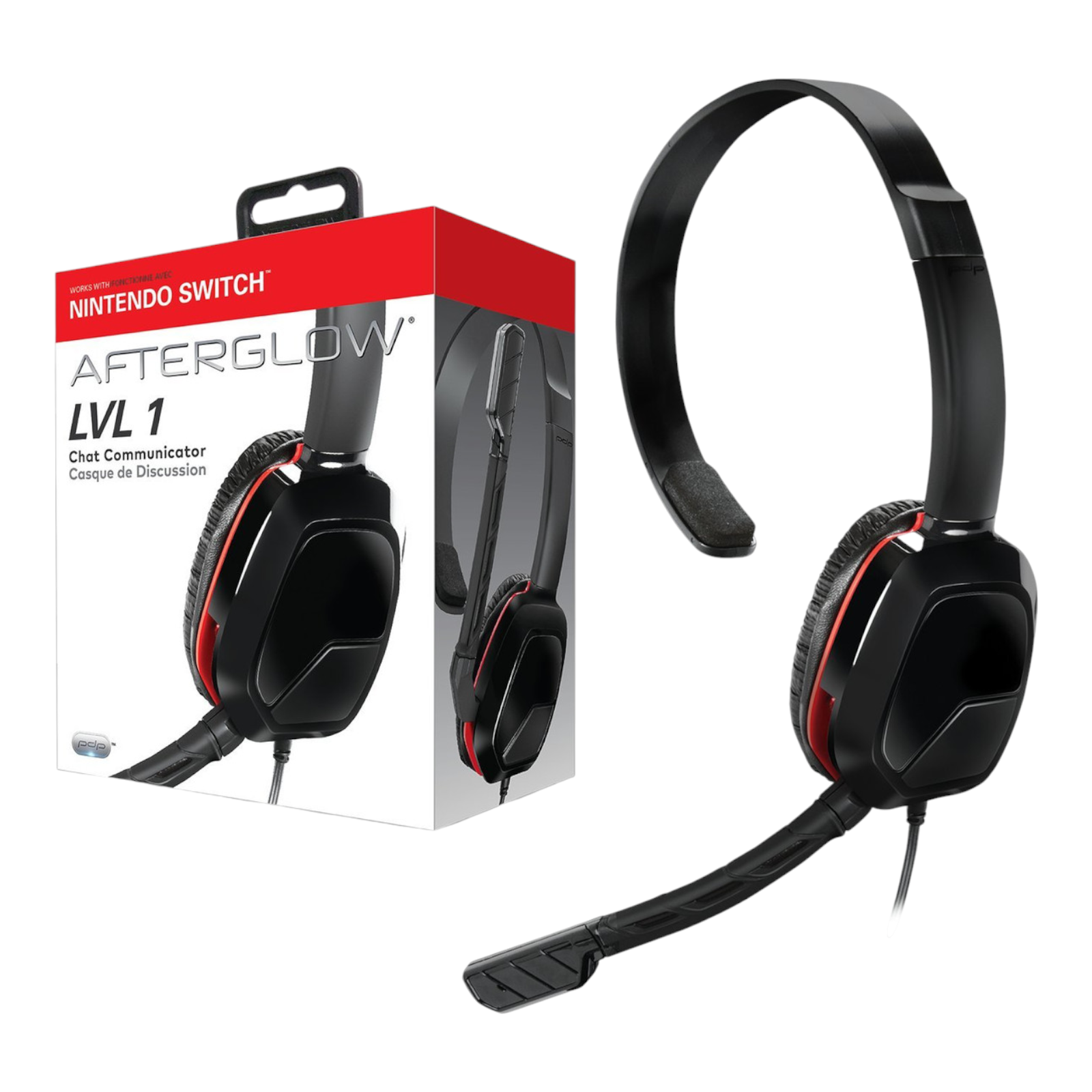 PDP Wired Chat Headset LVL1 Afterglow Black for Nintendo Switch