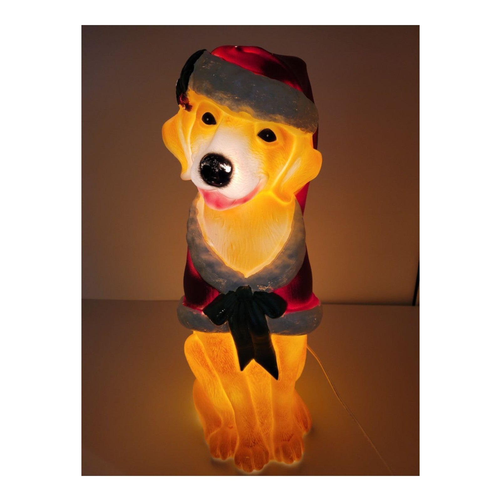 Holiday Time Lighted Golden Retriever Blow Mold Santa Suit Christmas Decor 24"