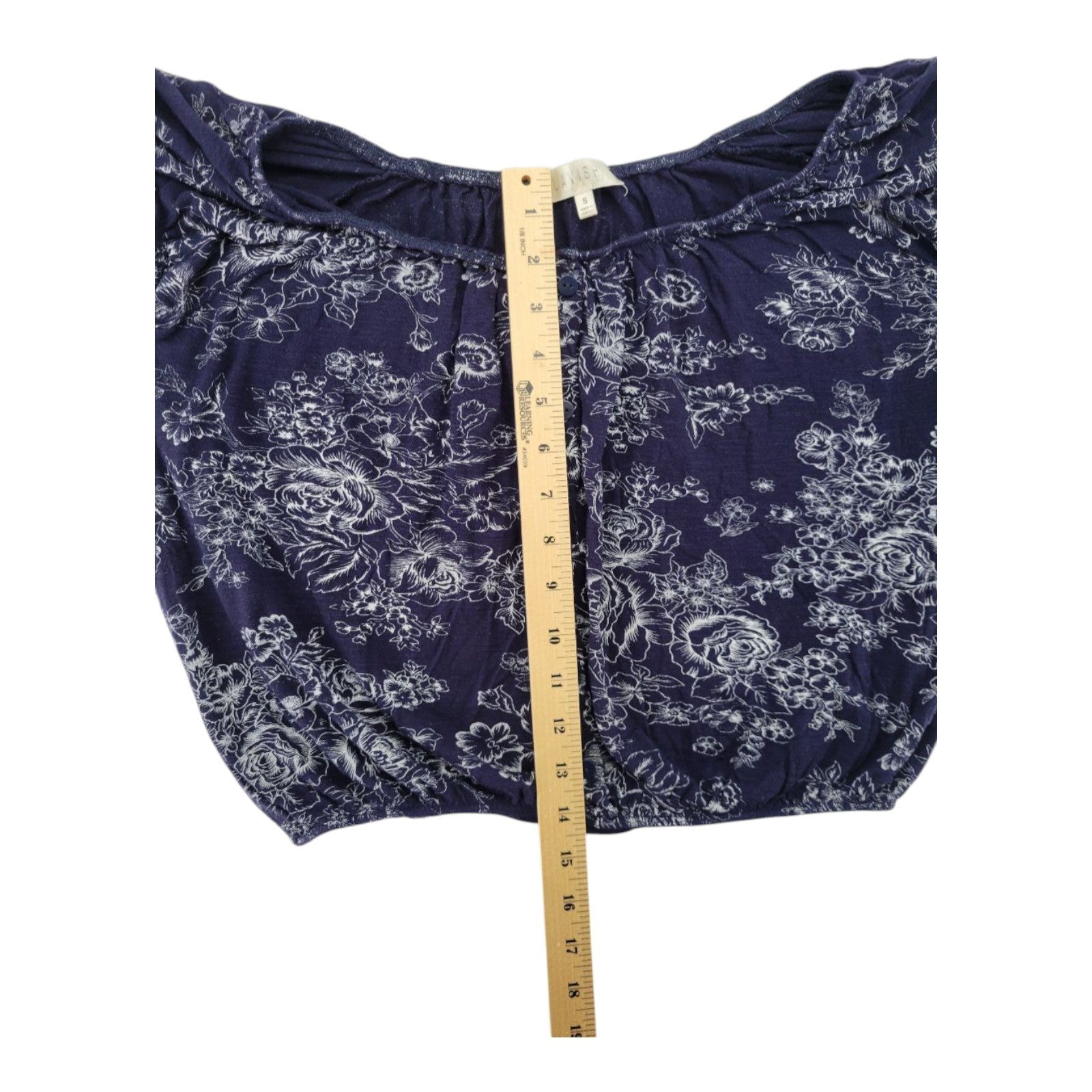 Lavish Women's Navy Blue Floral Print Cap Sleeve Top Elastic Hem Size S