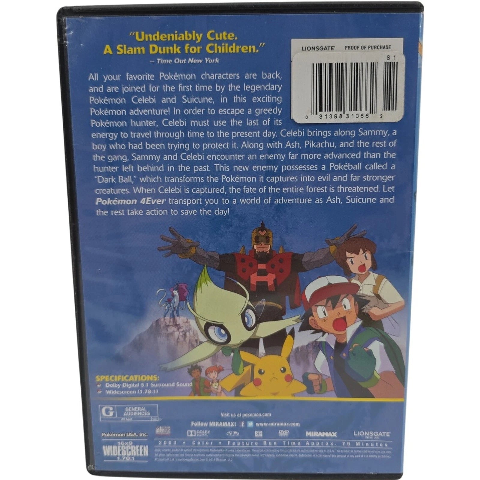 Pokemon 4ever DVD by Miramax Lionsgate Featuring Celebi and Suicune 2003