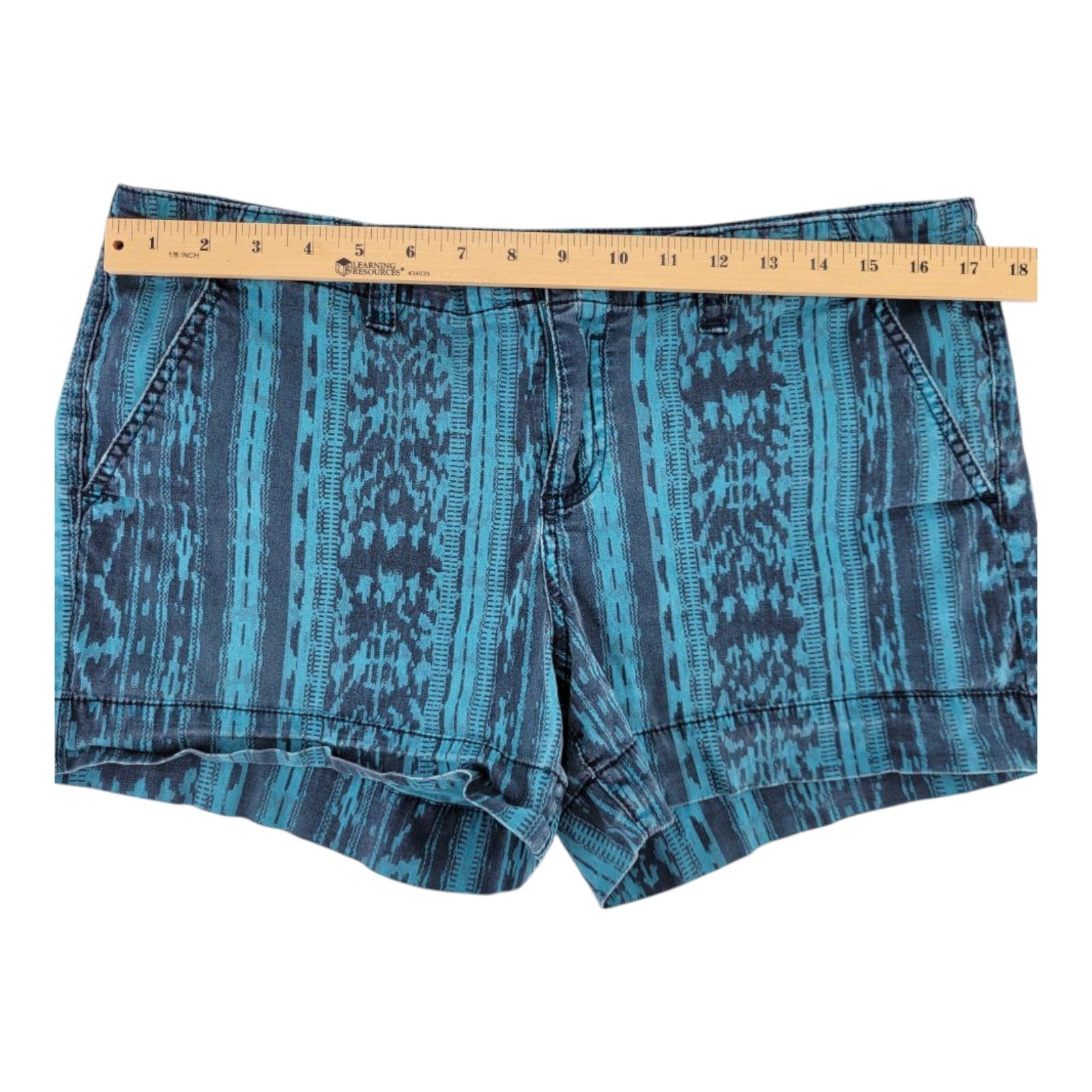 Calvin Klein Jeans Womens Blue Tribal Print Cotton Stretch Shorts Size 12