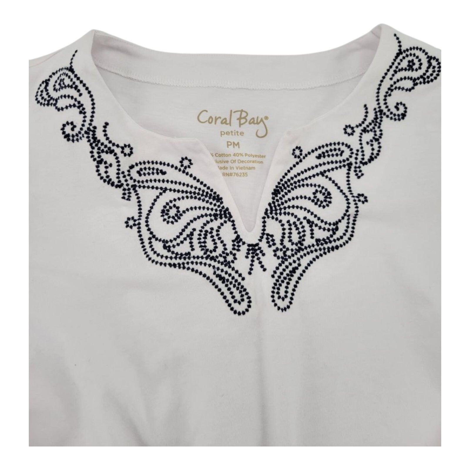 Coral Bay Petit White Embellished V Neck 3/4 Sleeve Top PM