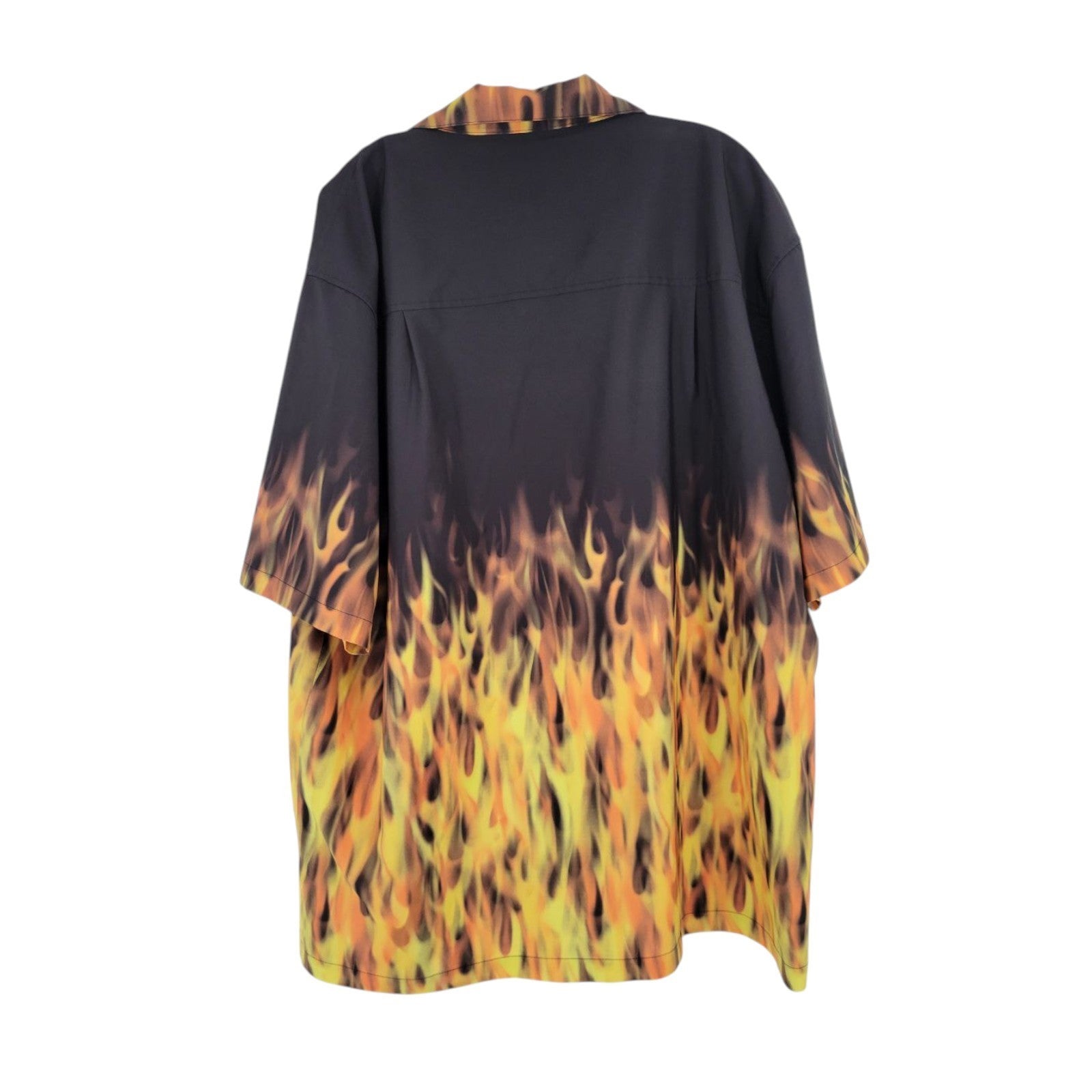 Benny's Men's Flame Hawaiian Shirt 2XL Black Red Yellow Button Front