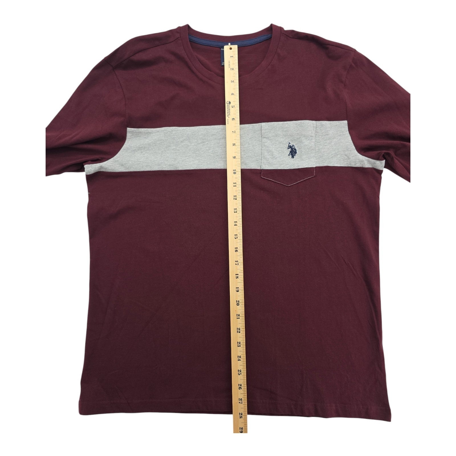 U.S. Polo Assn Men’s Long Sleeve Shirt Maroon Gray Chest Stripe Size L