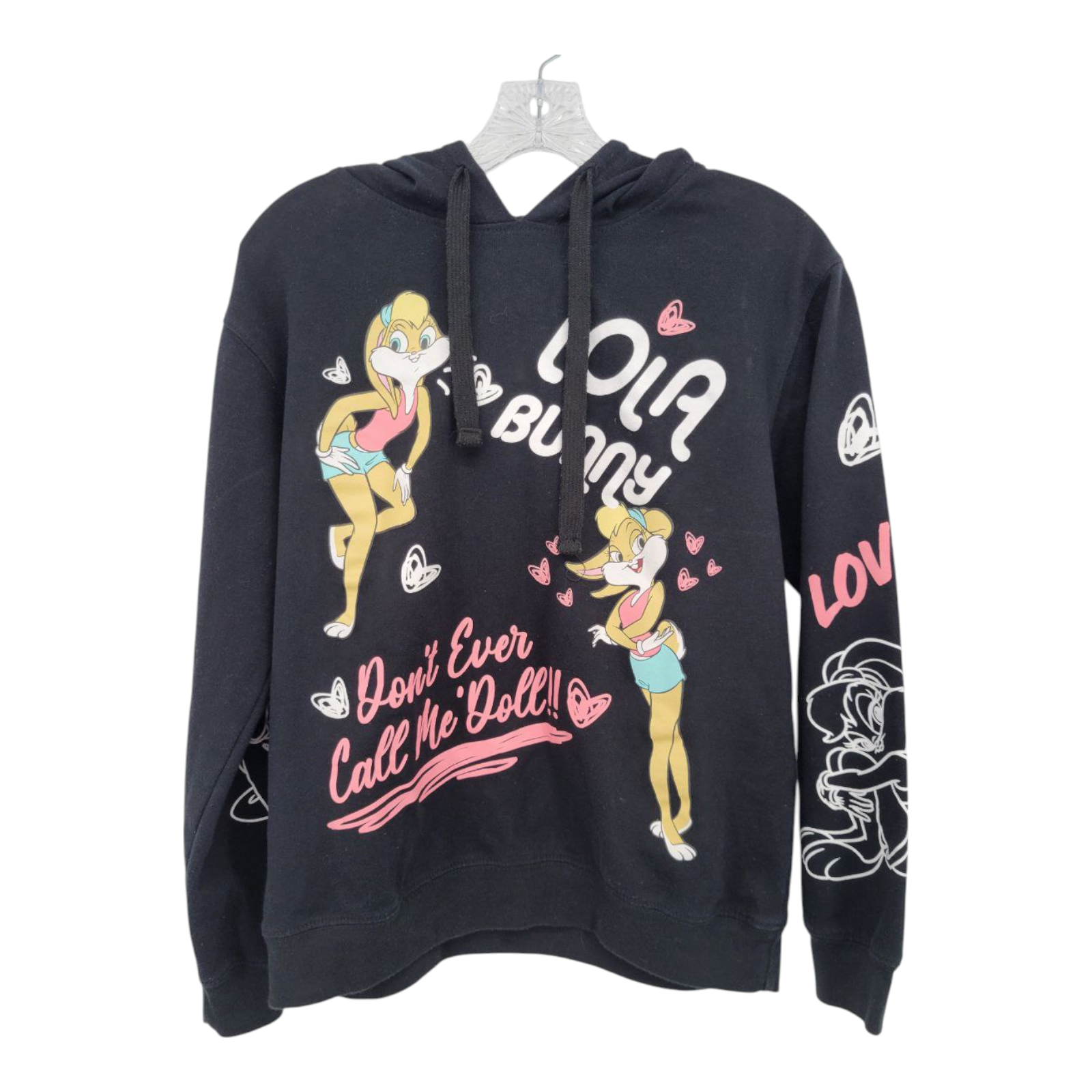 Looney Tunes Lola Bunny Hoodie Black Graphic Sweatshirt Womens Size L