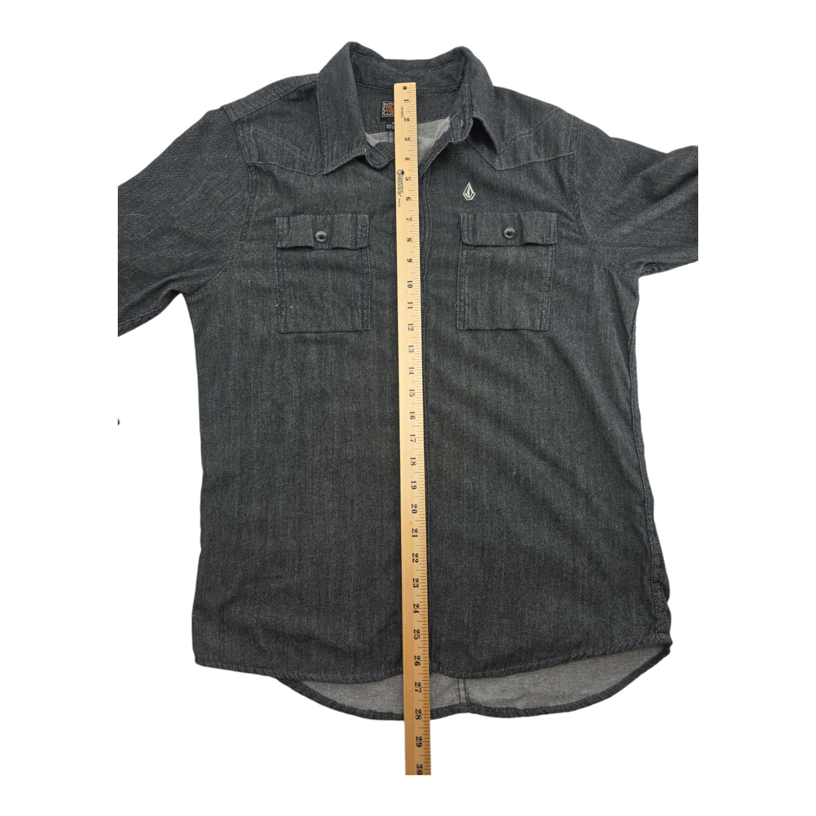 Volcom Mens Gray Chambray Shirt Long Sleeve Button Up Cotton Size M