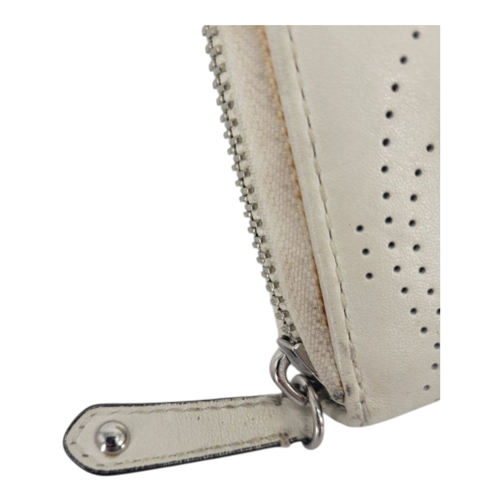 Coach Ivory Leather Wristlet Wallet Perforated Signature Zip Around