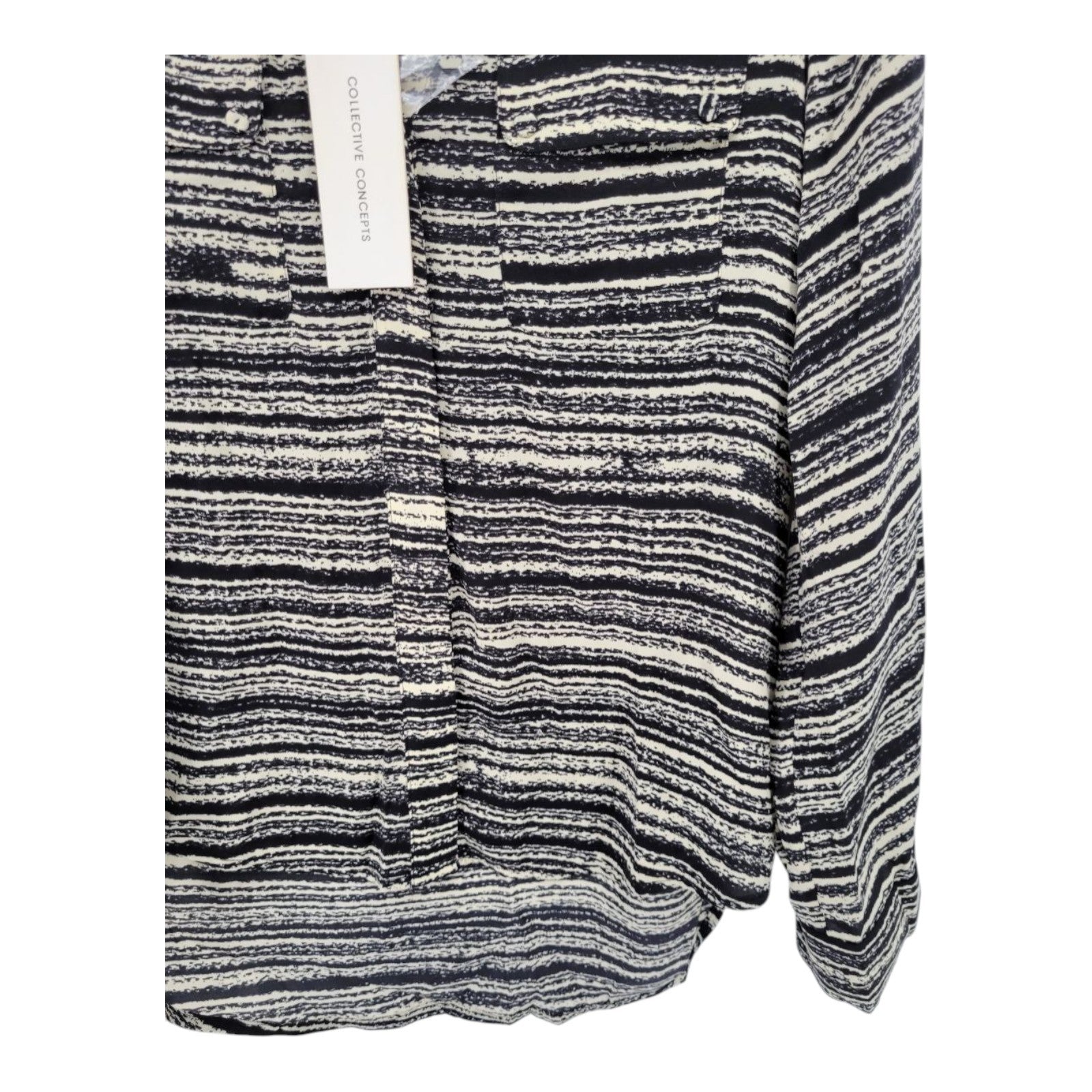 Collective Concepts Women's Black Cream Abstract Stripe Blouse XS Long Sleeve