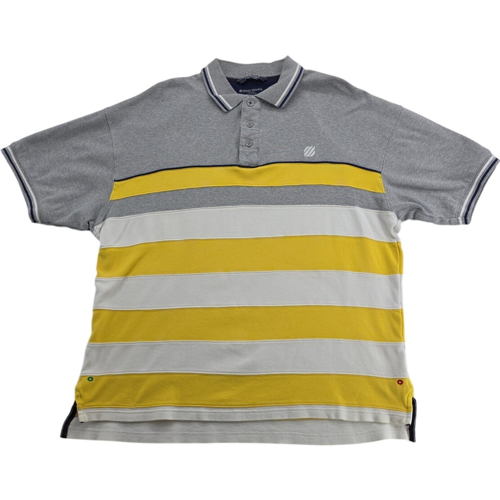 West Marine Crew Polo Gray Yellow Striped Collared Golf Polo Shirt Size XL