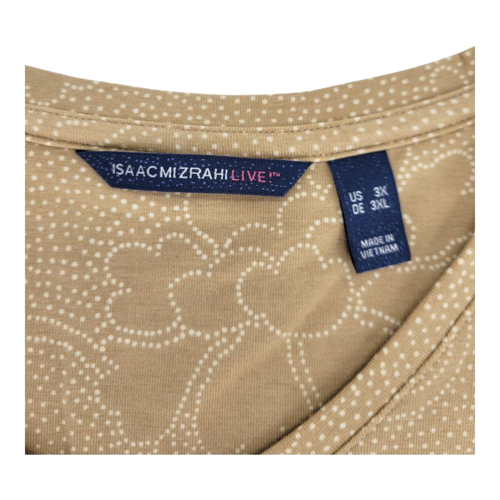 Isaac Mizrahi Live Womens Brown Tan Floral Knit Top 3/4 Sleeve Stretch Blouse 3X