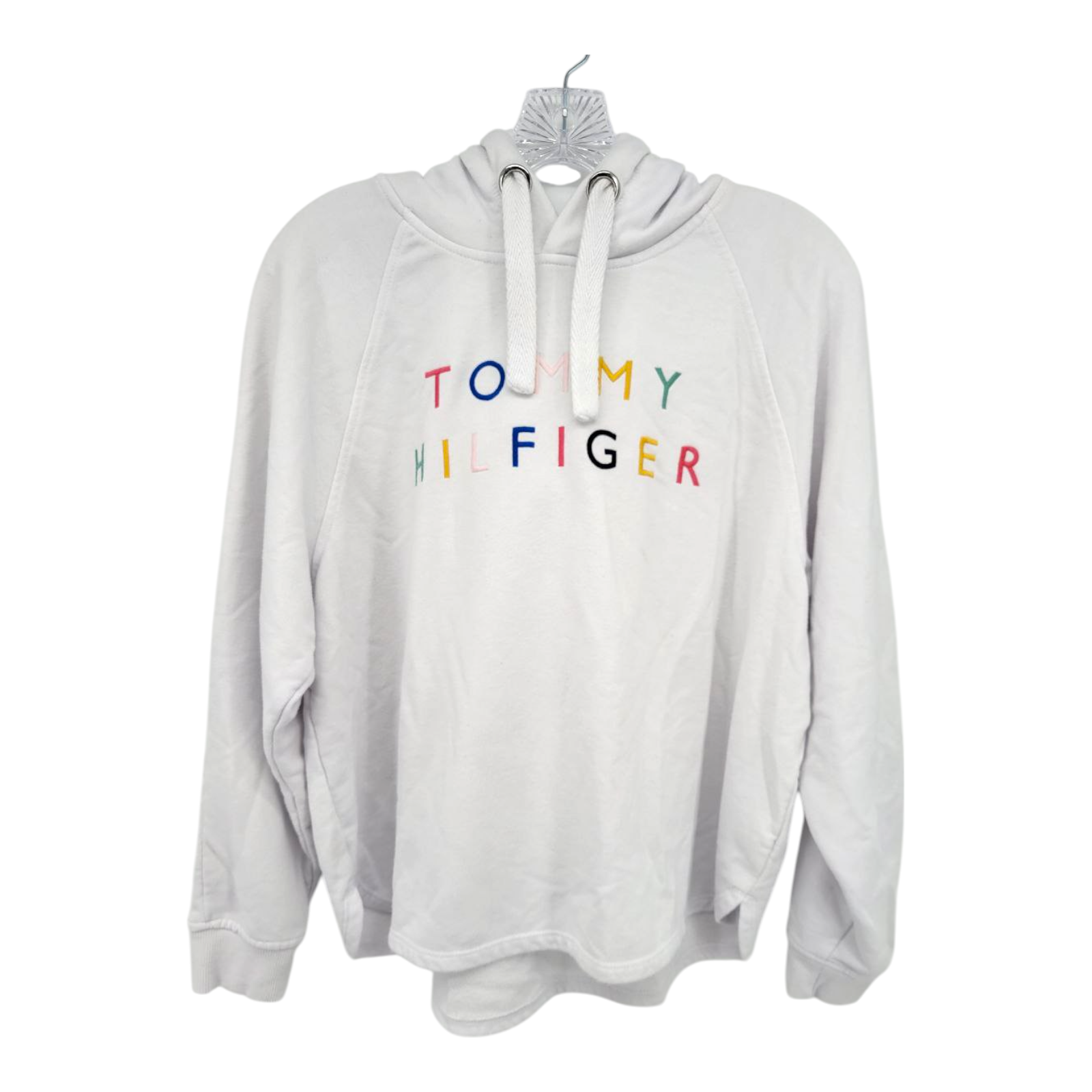 Tommy Hilfiger Pullover Hoodie Sweatshirt Rainbow Logo White Womens M