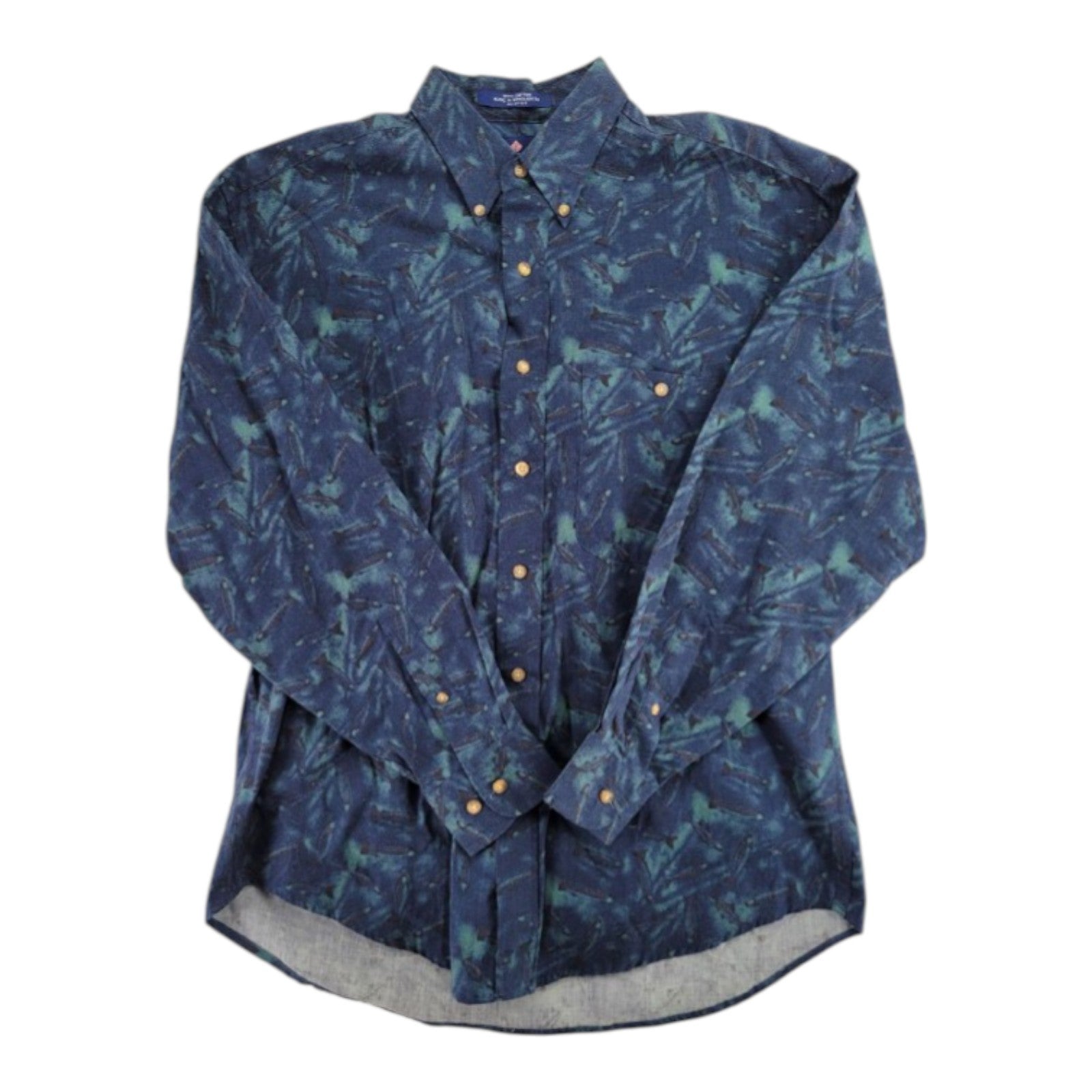 Bill Blass Blue Abstract Fish Print Button-Up Shirt Long Sleeve Men's Size M