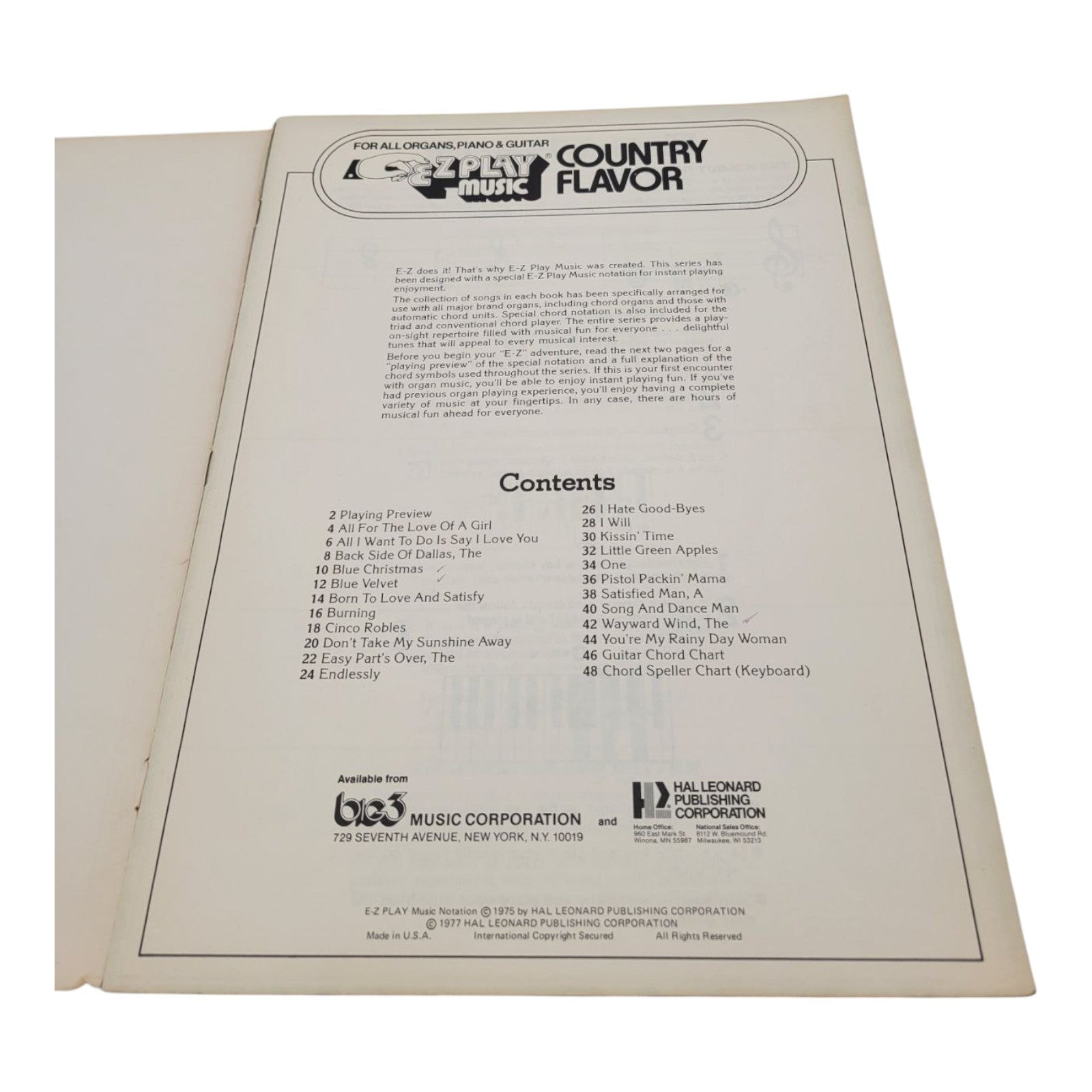 Vintage 1977 Hal Leonard #44 EZ Play Today Country Flavor Sheet Music Songbook