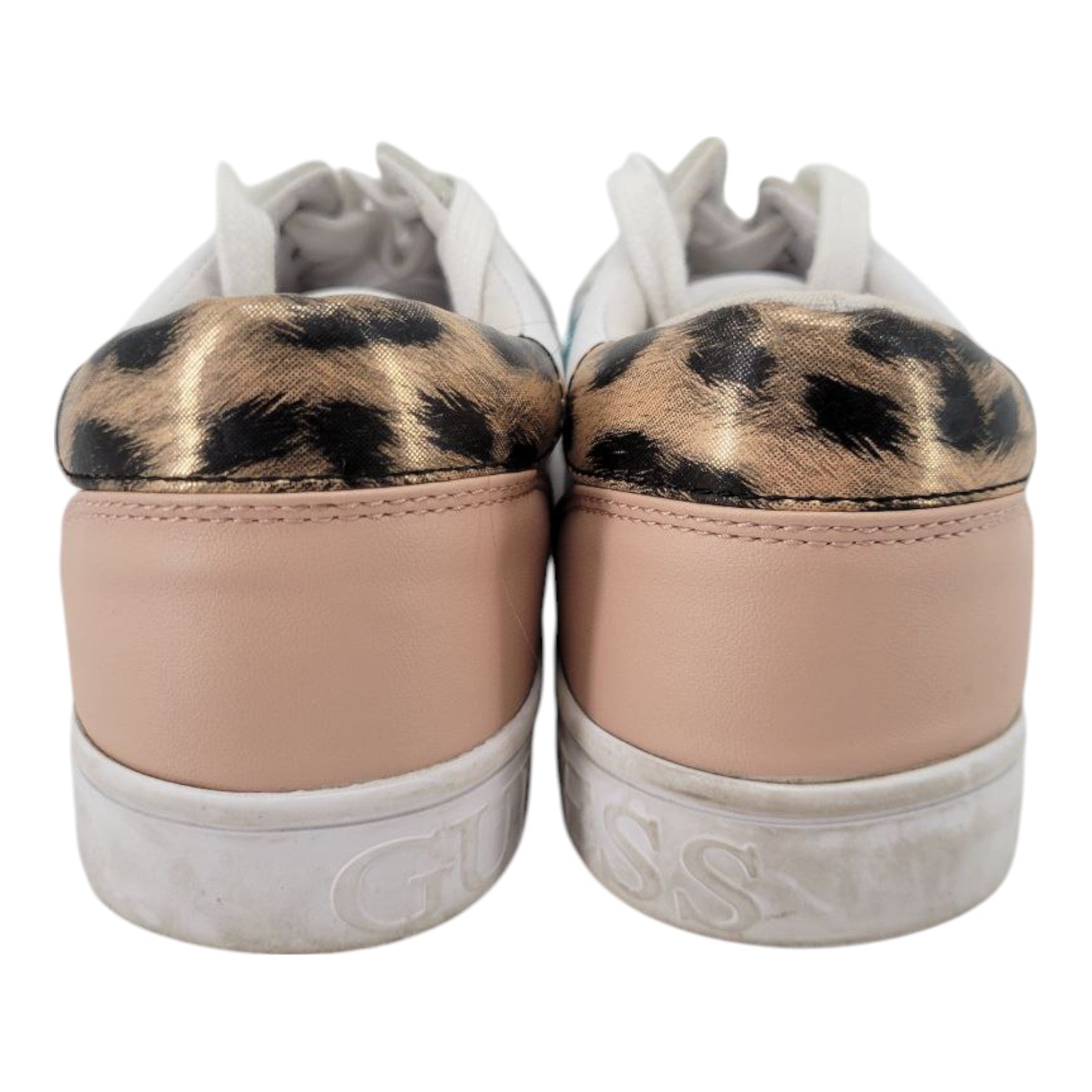 GUESS Glitter Leopard Print Sneakers ASTRAY3 White Blue Womens 8.5 M