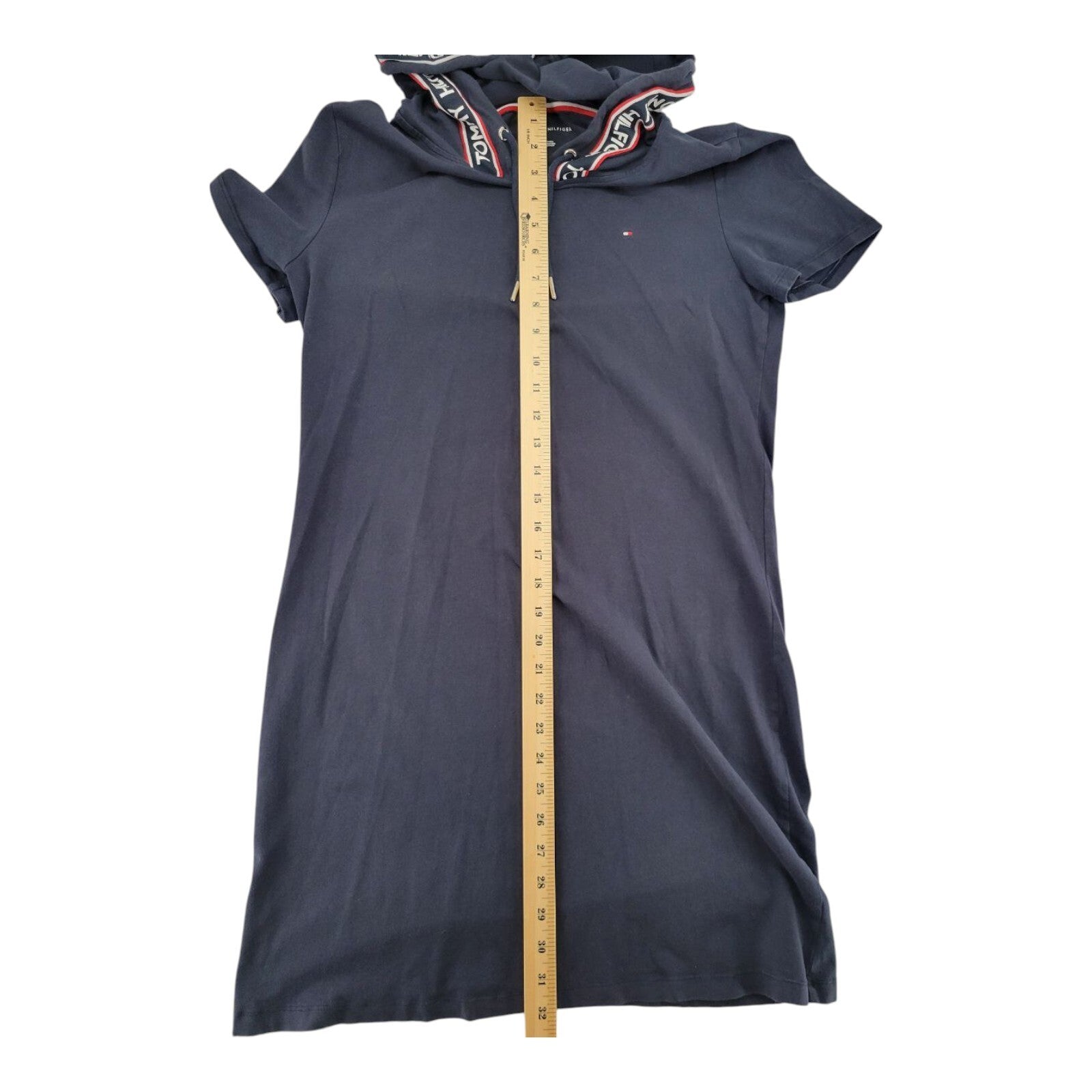 Tommy Hilfiger Navy Hooded T-Shirt Dress Logo Drawstring Size Medium