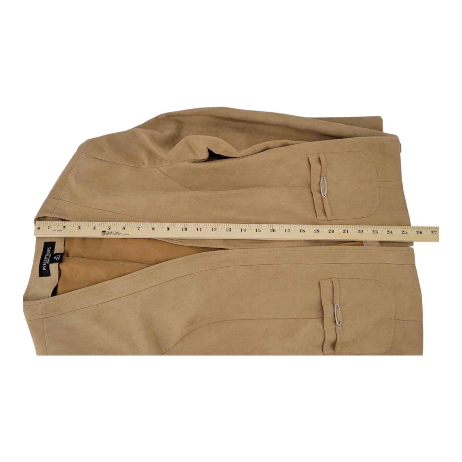 Perceptions New York Womens Camel Brown Faux Suede Open Front Blazer Size 14