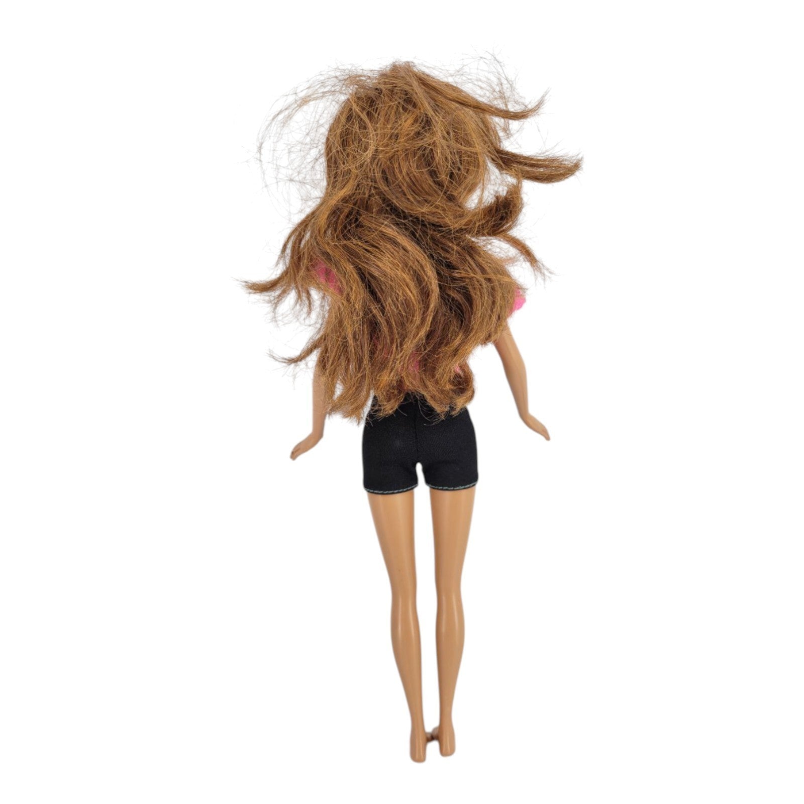Barbie Doll Brunette Green Eyes Pink & Striped Top Black Shorts Outfit