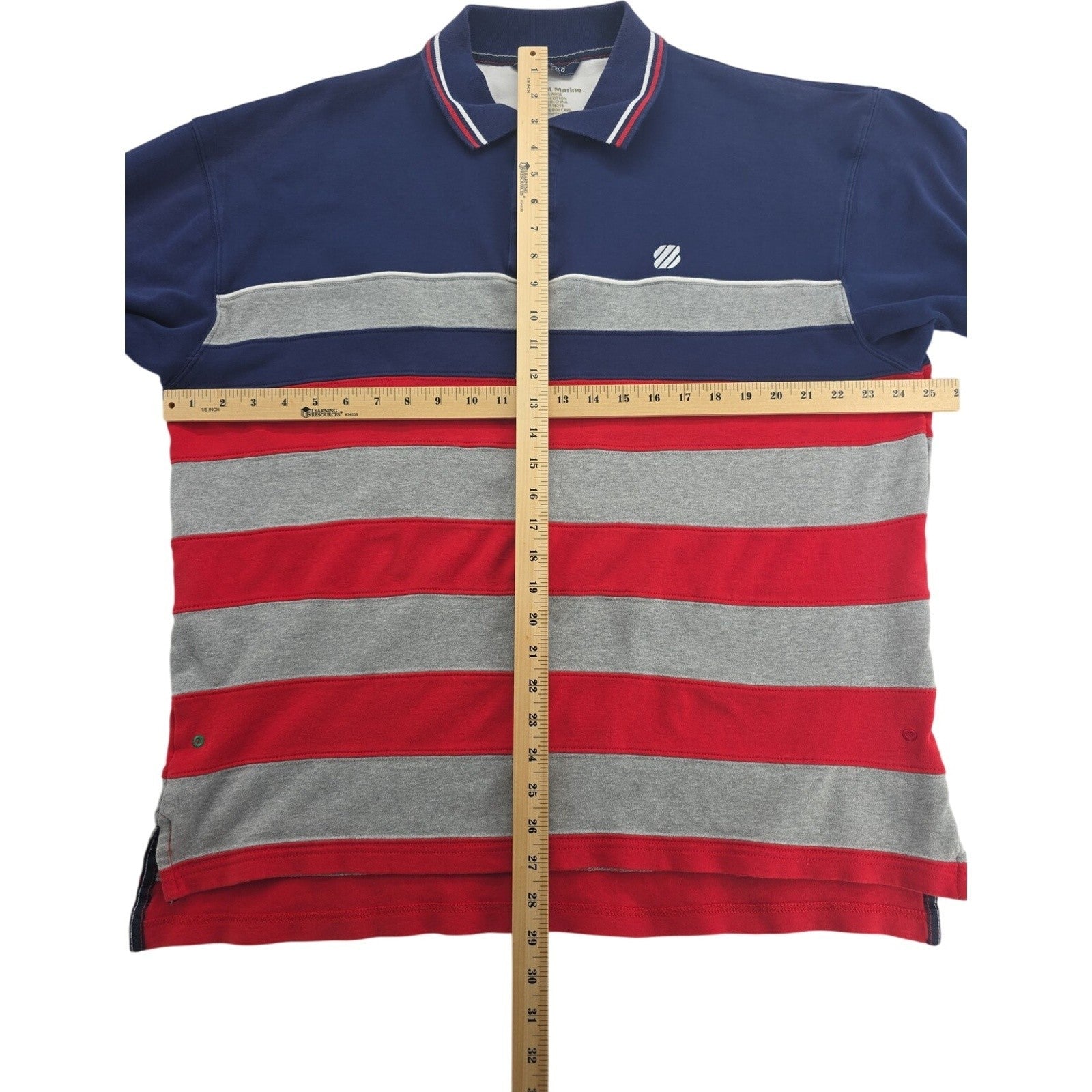 West Marine Crew Polo Shirt Navy Red Gray Striped 100% Cotton Short Sleeve XL