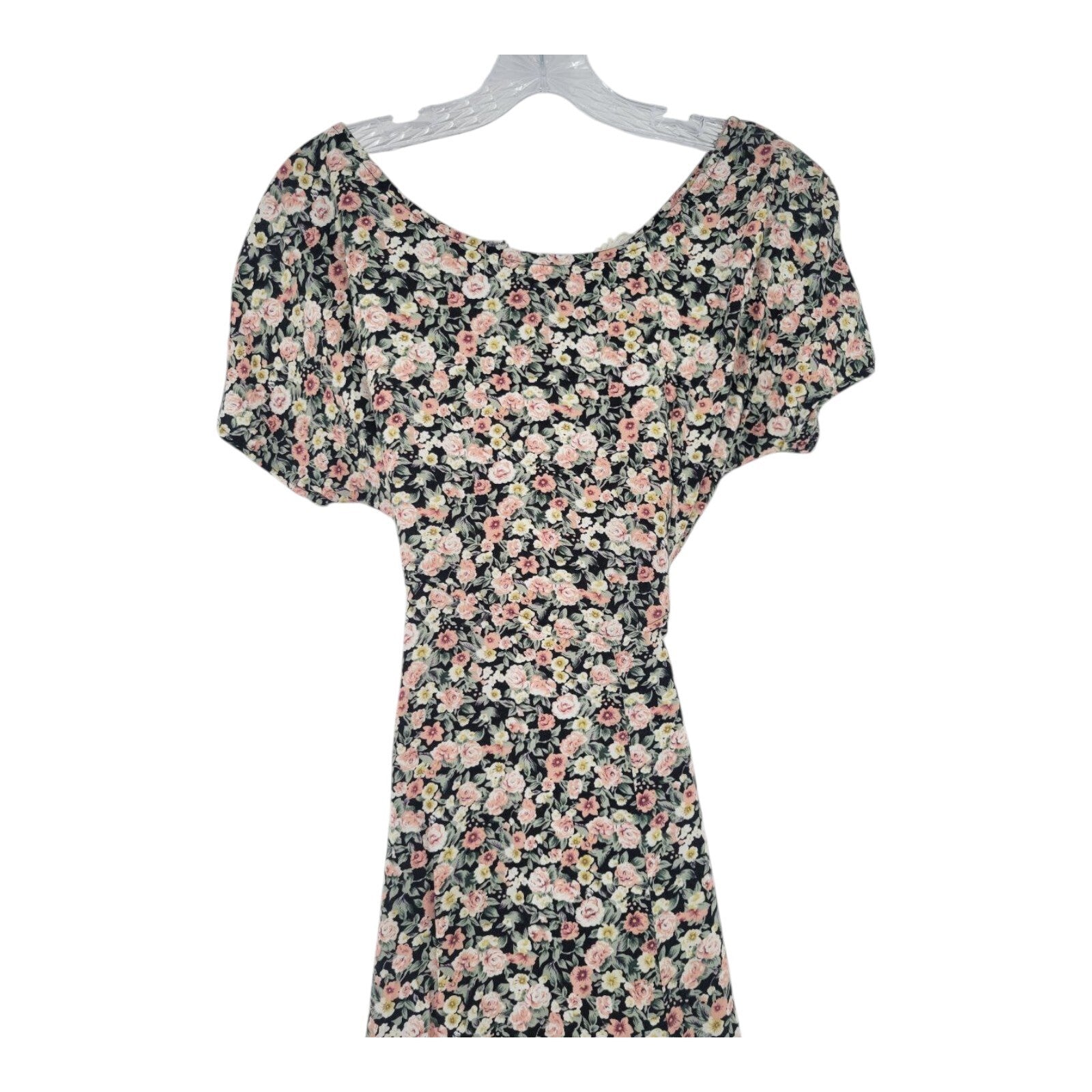 All That Jazz Womens Black Pink Floral Maxi Dress Vintage 90s Belted