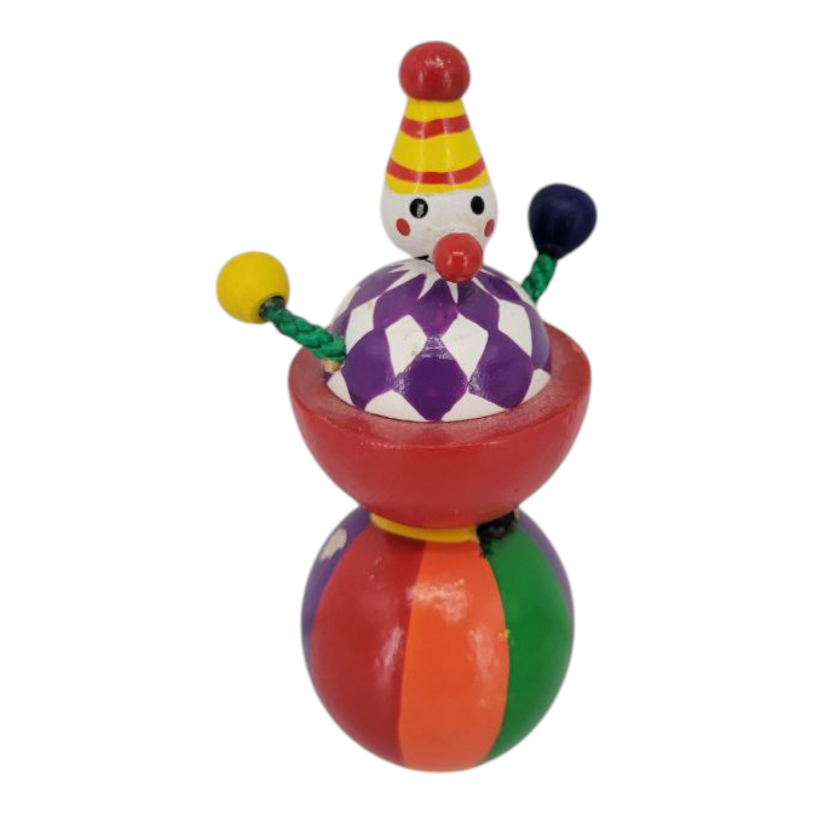 Vintage Wooden Magnetic Circus Clown and Ball Cartoon Music Box