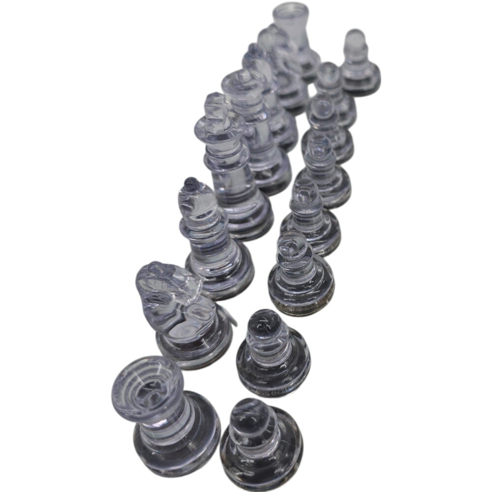 Glass Chess & Checkers Set Clear and Frosted Piece Game Board with Instruction