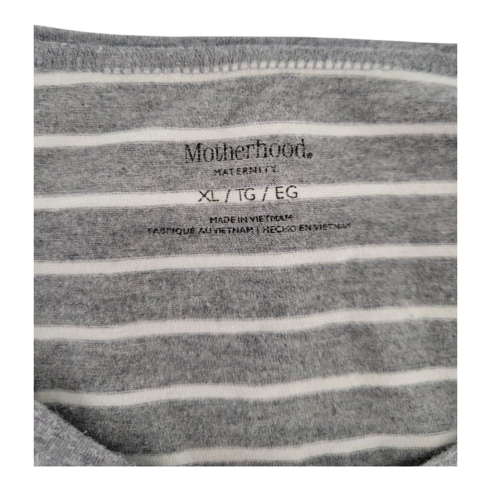 Motherhood Maternity Gray White Stripe T-Shirt Top Side Ruched V Neck Size XL