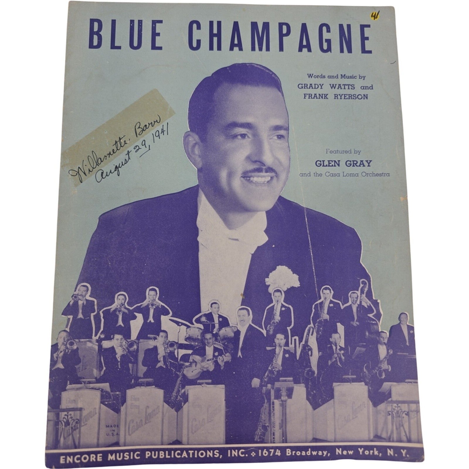 Blue Champagne 1941 Sheet Music featured by Glen Gray & the Casa Loma Orchestra