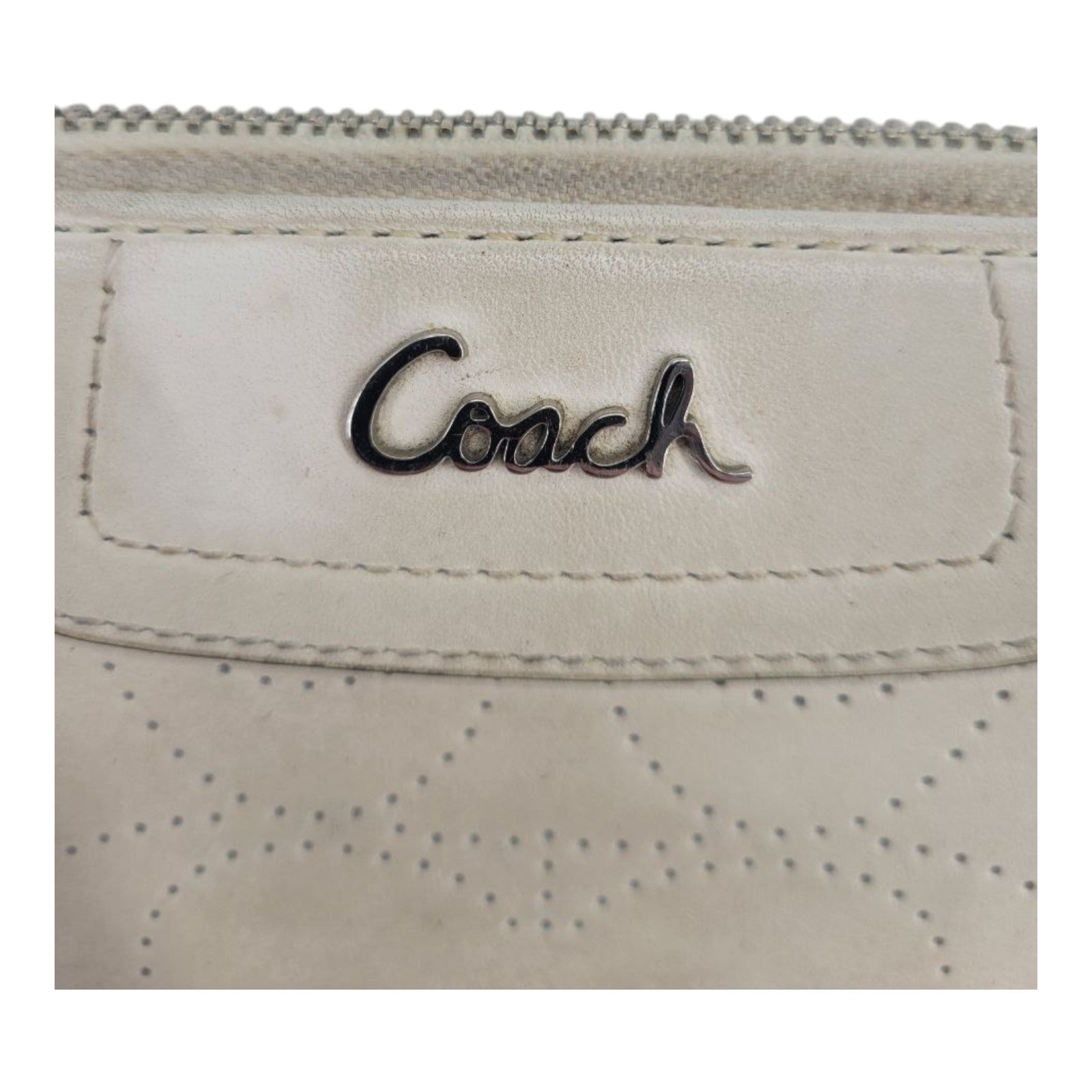 Coach Ivory Leather Wristlet Wallet Perforated Signature Zip Around
