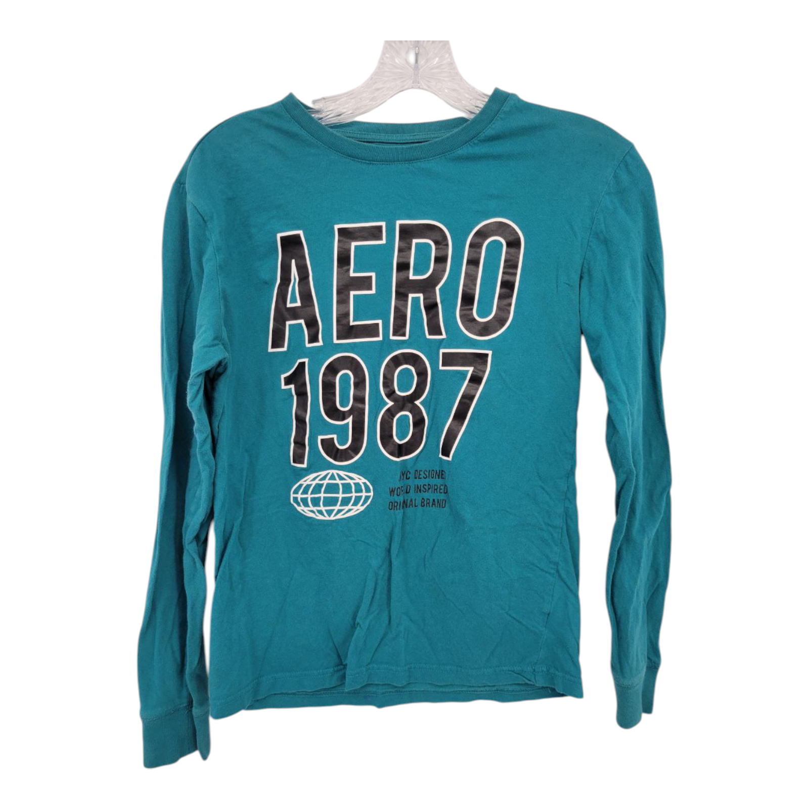 Aeropostale Long Sleeve Shirt Teal Block Aero 1987 Graphic Tee Logo XS