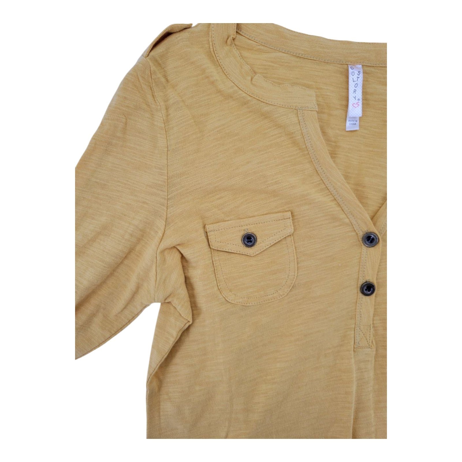 Color Story Mustard Yellow Long Sleeve Top Size S Button Pockets