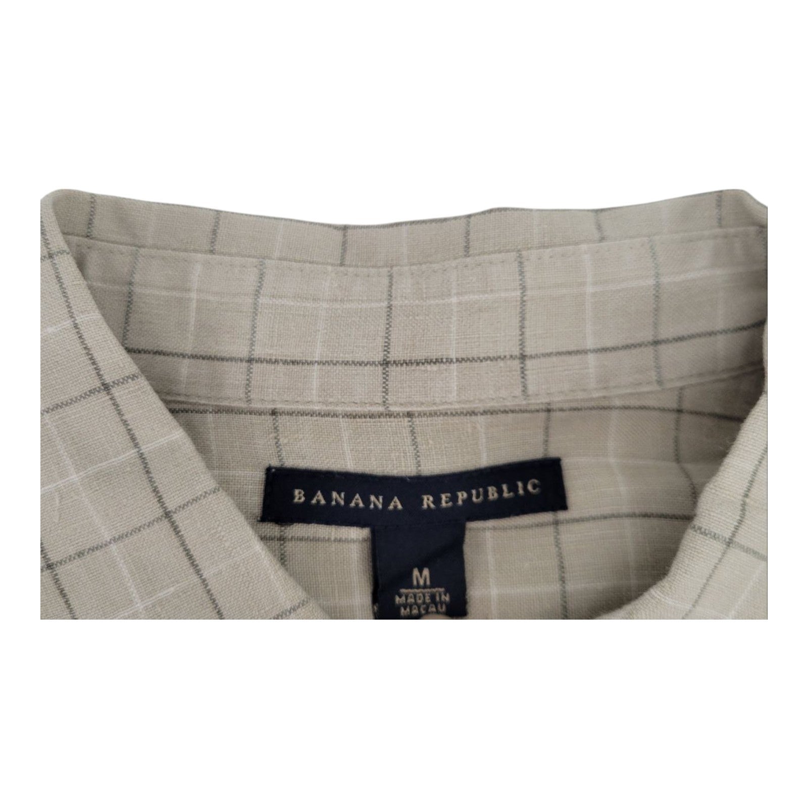 Banana Republic Mens Beige Plaid Button Down Shirt Linen Blend Long Sleeve M