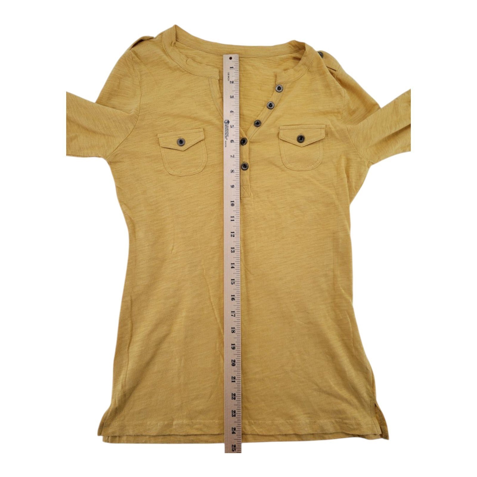Color Story Mustard Yellow Long Sleeve Top Size S Button Pockets