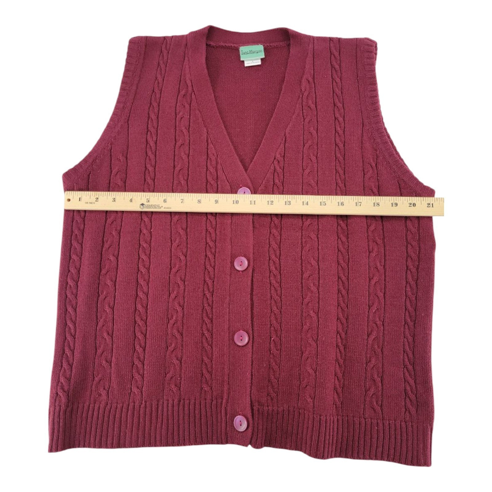 Sara Morgan Vintage Red Cable Knit Button Front Sweater Vest Women Large