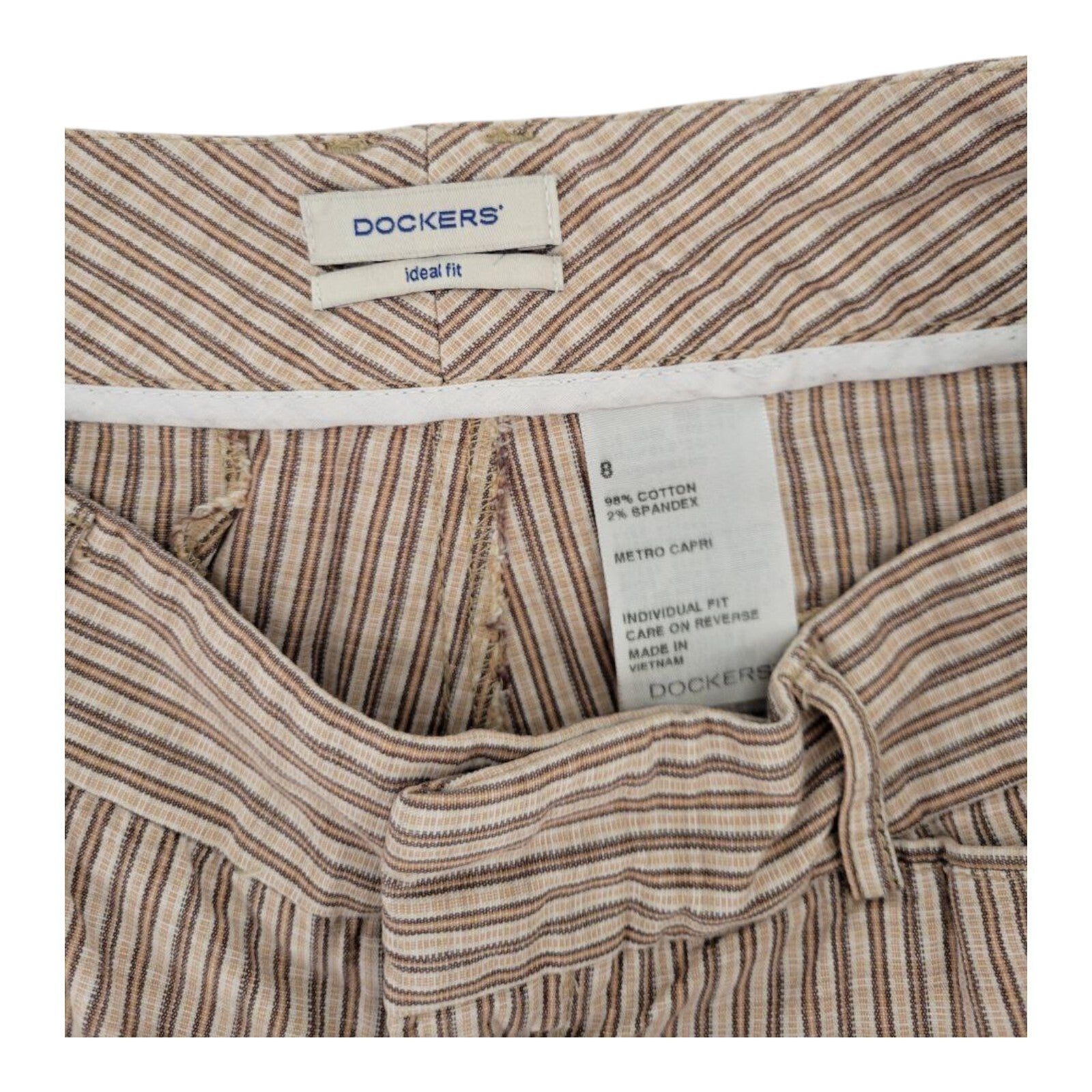 Dockers Ideal Fit Brown Stripe Metro Capri Pants Womens Stretch Size 8