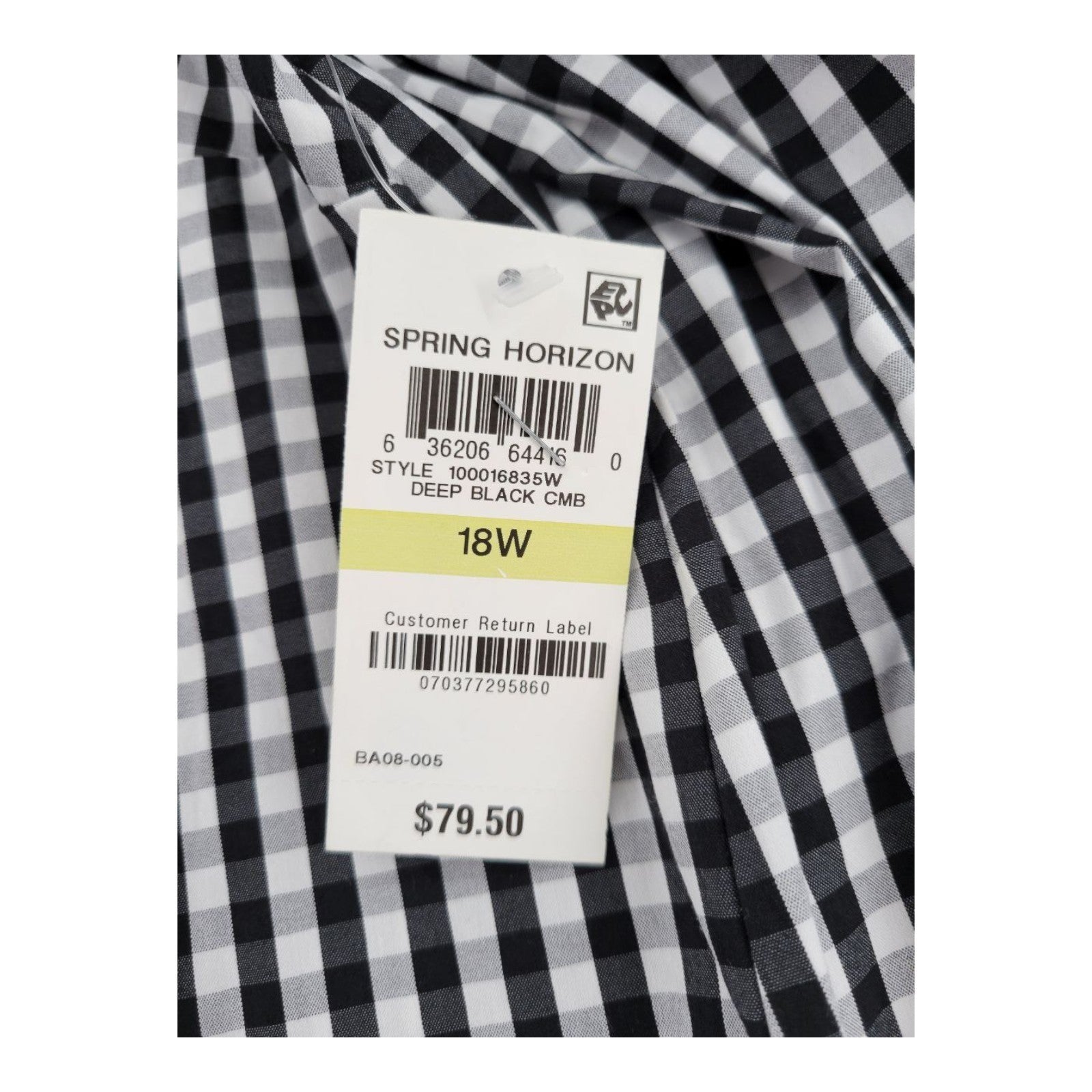Charter Club Woman Gingham Cold Shoulder Top Black White Button Front 18W
